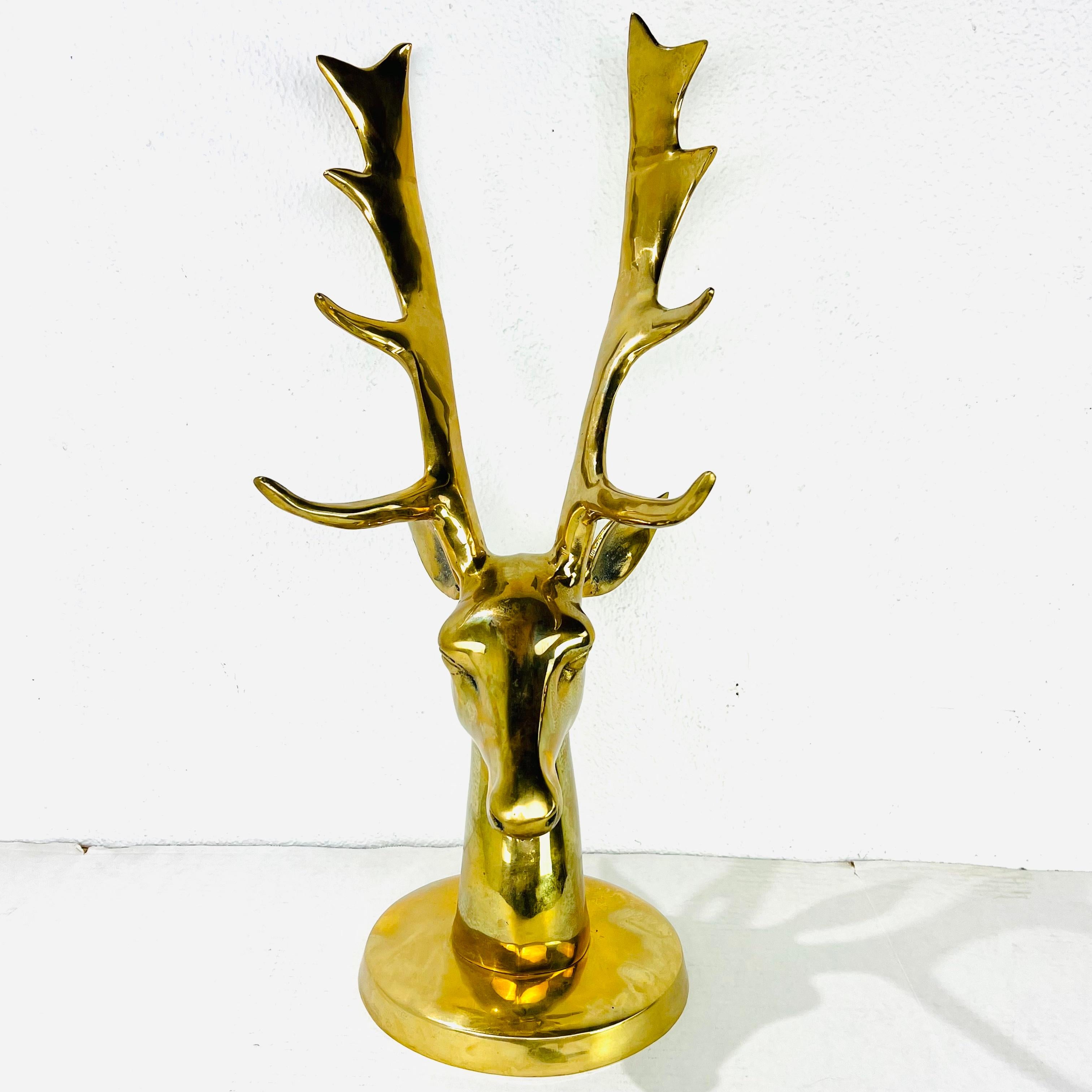 Large Mid Century Brass Elk Bust In Good Condition For Sale In Dallas, TX