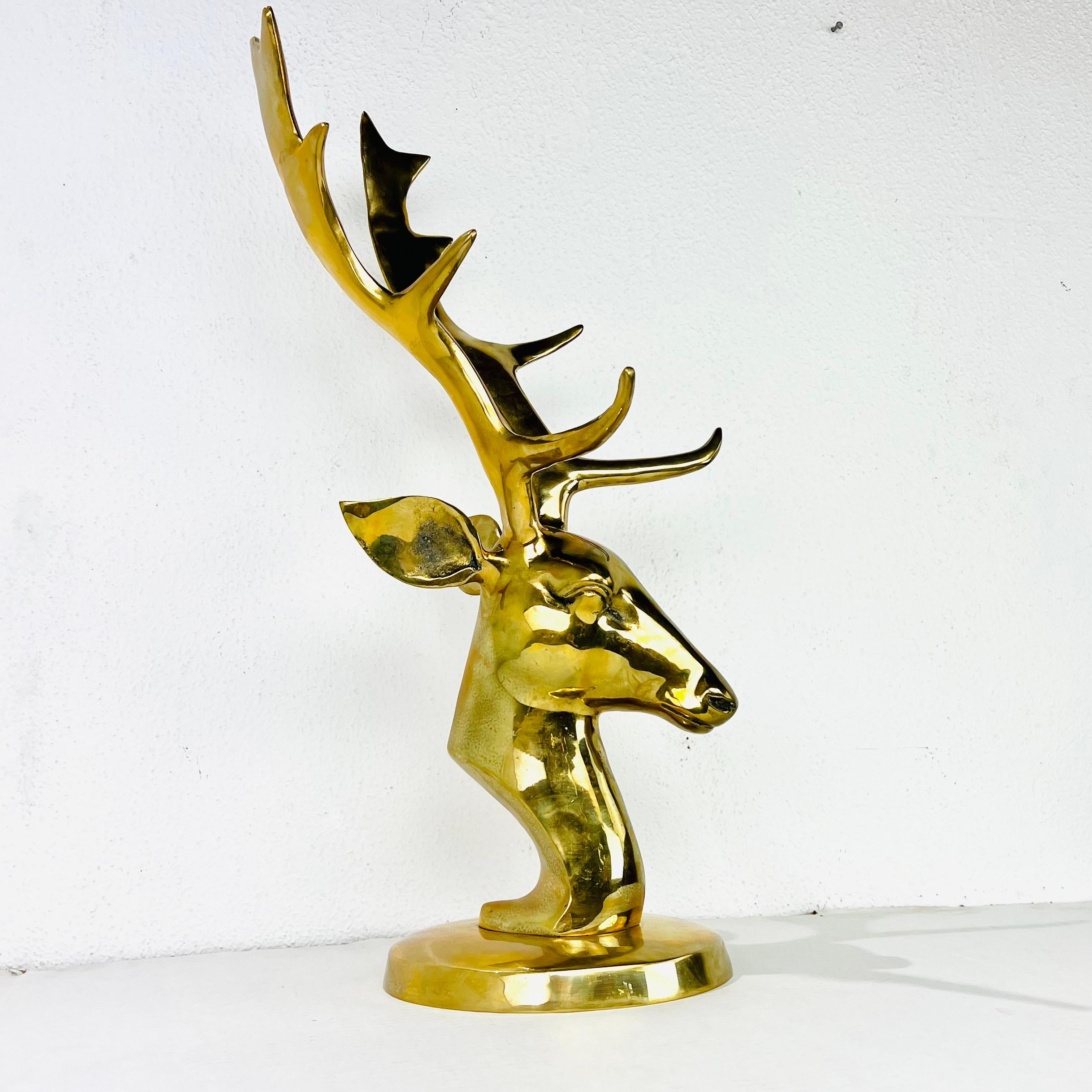20th Century Large Mid Century Brass Elk Bust For Sale