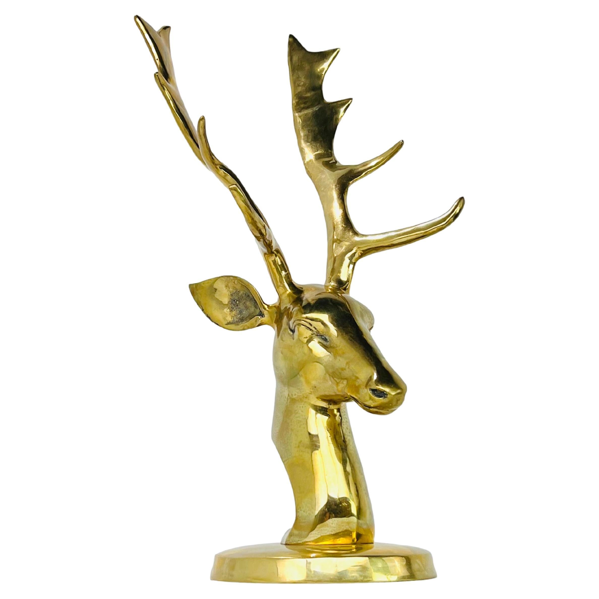 Large Mid Century Brass Elk Bust
