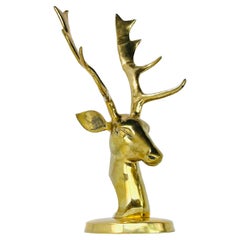 Antique Large Mid Century Brass Elk Bust