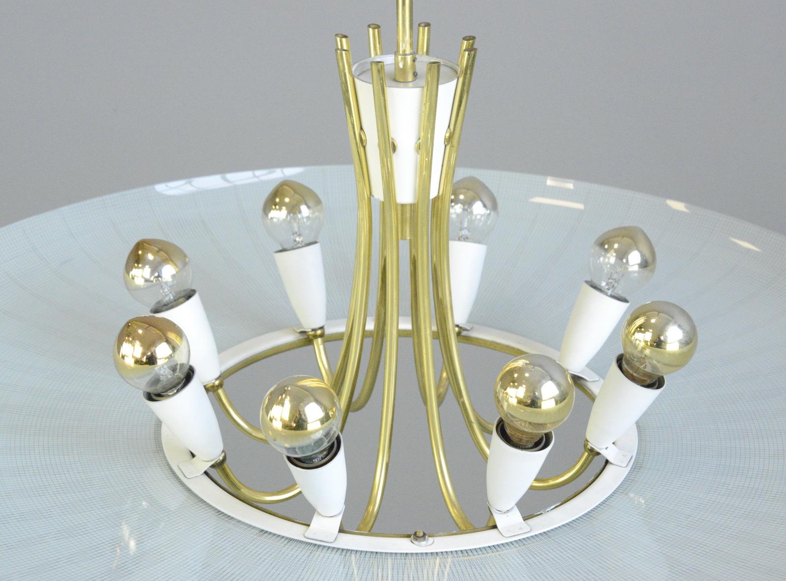 Large Midcentury Brass and Glass Chandelier, circa 1960s 5