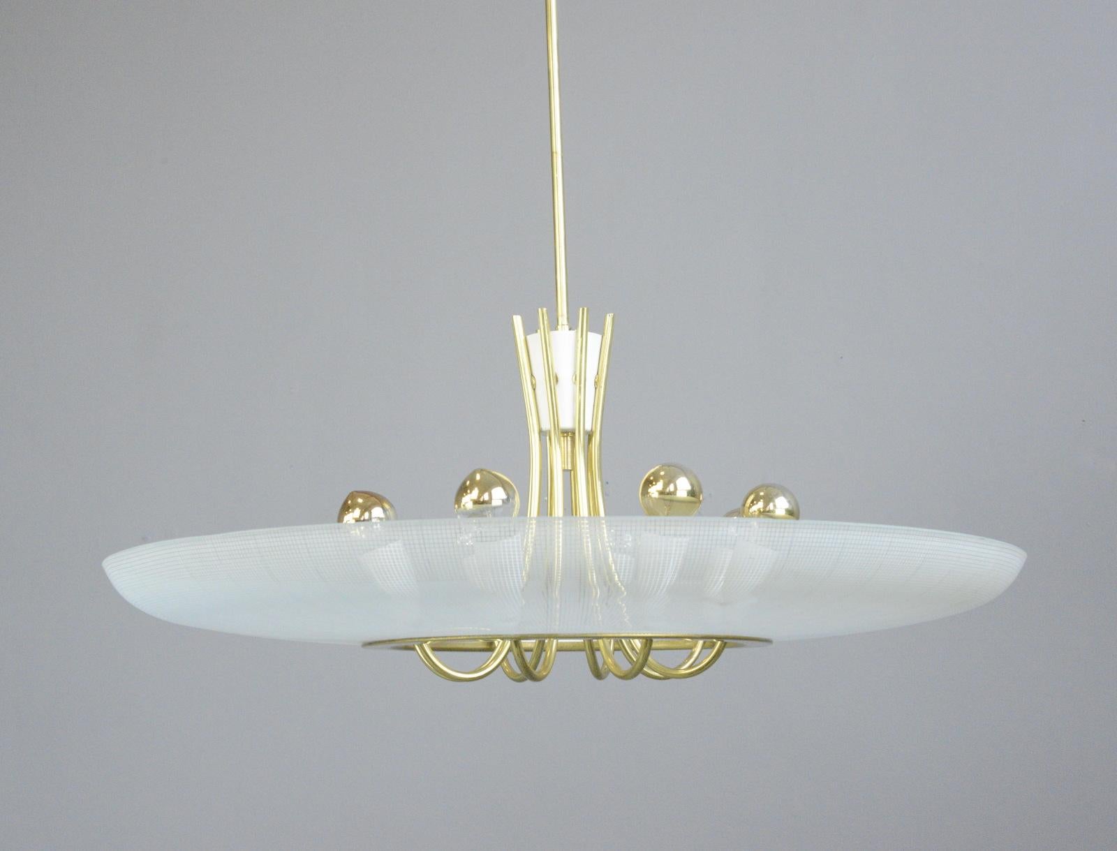 Large Midcentury Brass and Glass Chandelier, circa 1960s 2