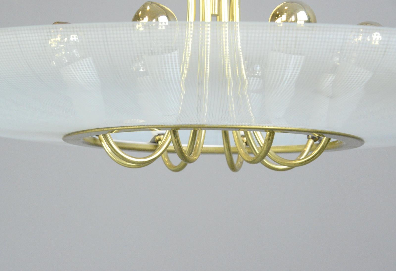 Large Midcentury Brass and Glass Chandelier, circa 1960s 3