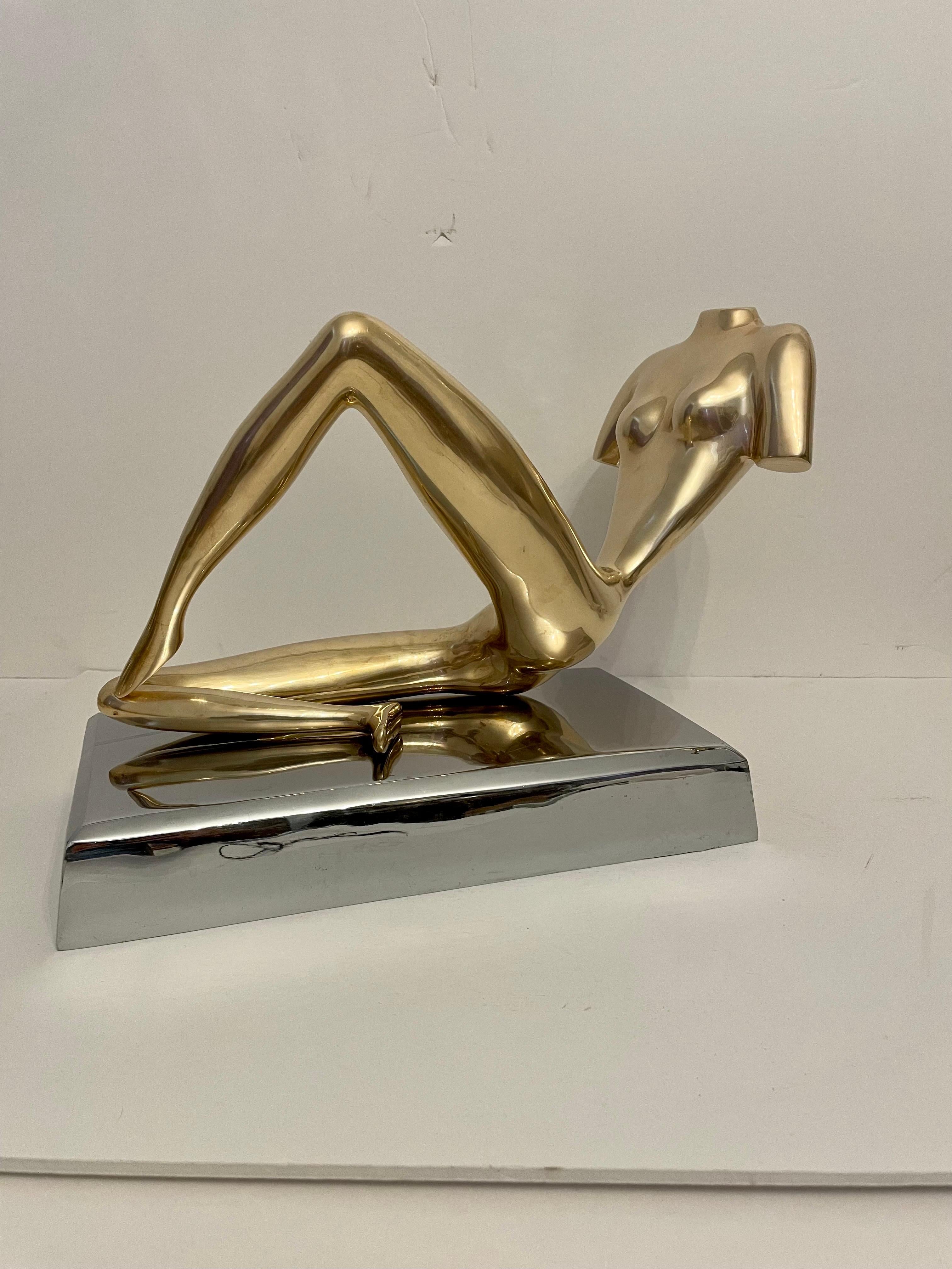 Large Midcentury Brass Reclining Nude Sculpture in the Manner of Jean Arp For Sale 4