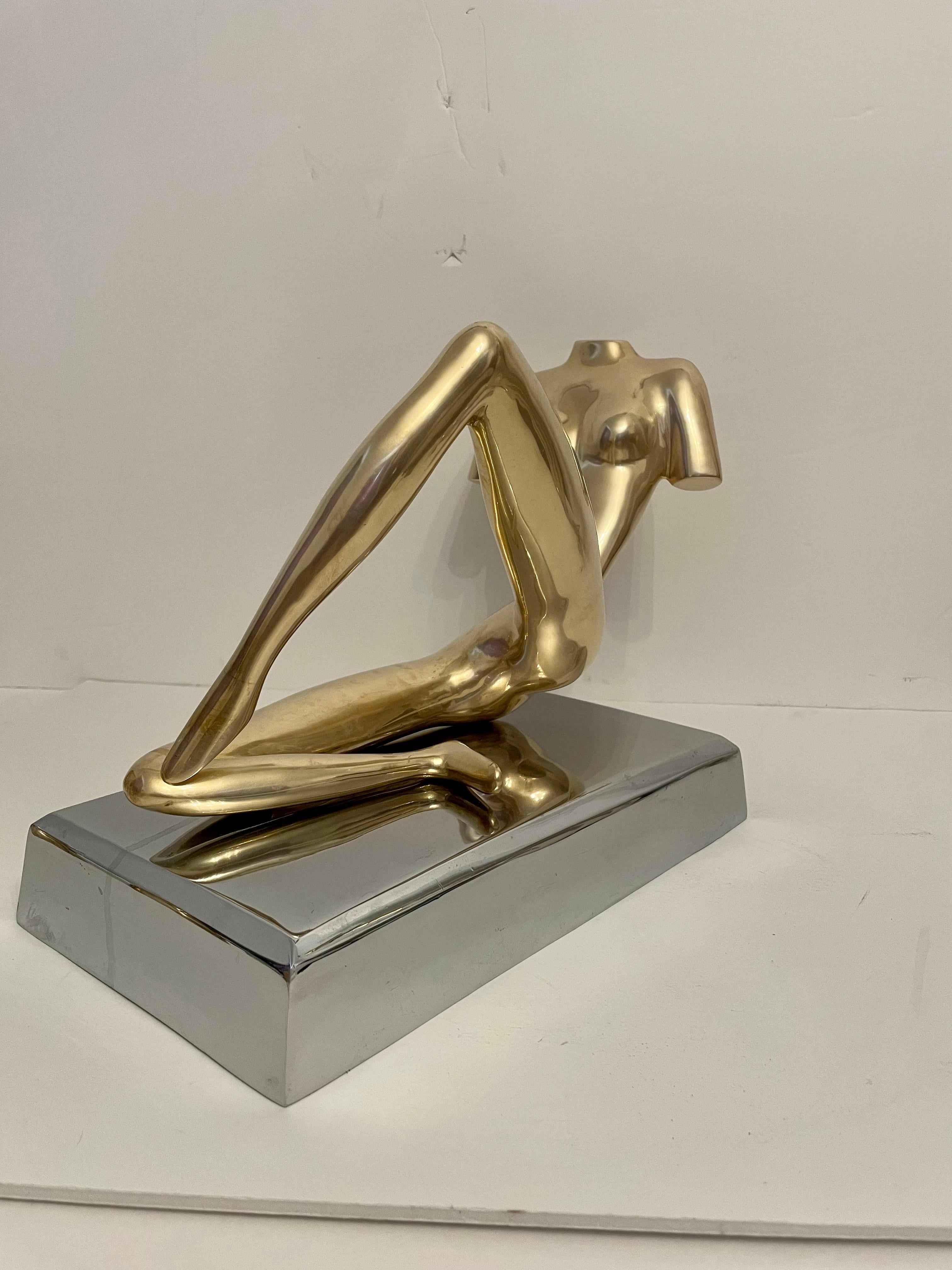 Large Midcentury Brass Reclining Nude Sculpture in the Manner of Jean Arp For Sale 5