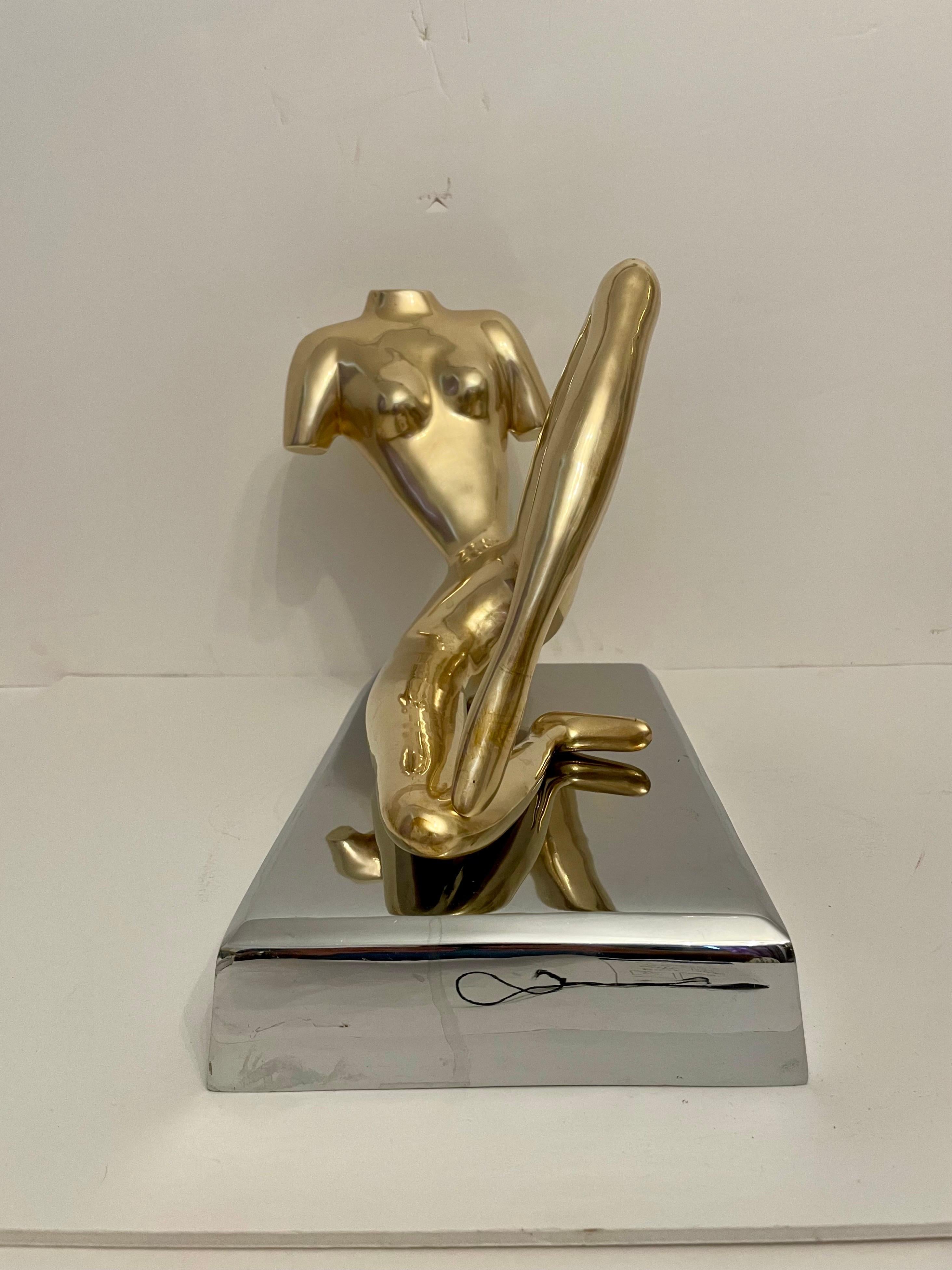 Large Midcentury Brass Reclining Nude Sculpture in the Manner of Jean Arp For Sale 6