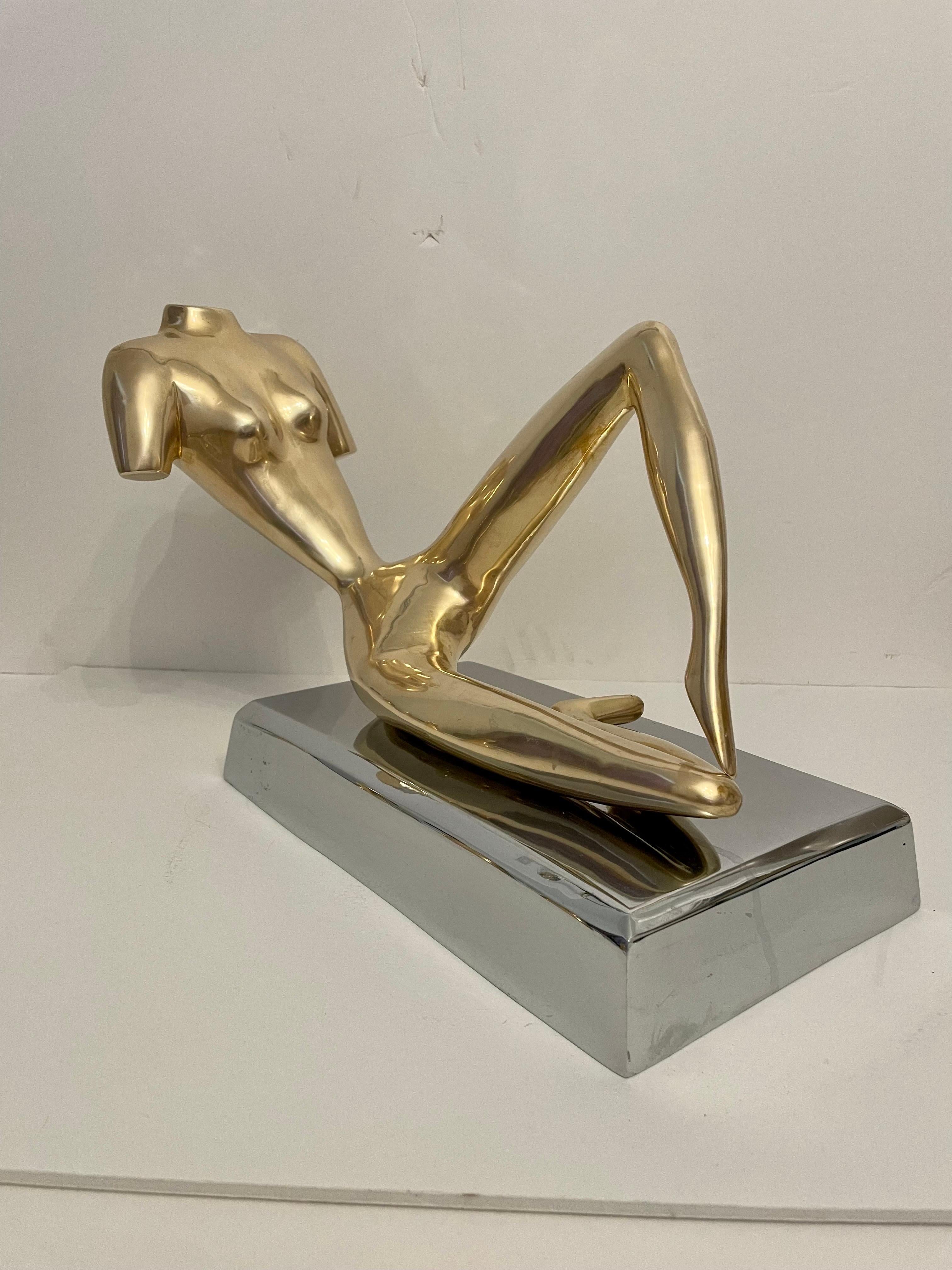 Large Midcentury Brass Reclining Nude Sculpture in the Manner of Jean Arp For Sale 7