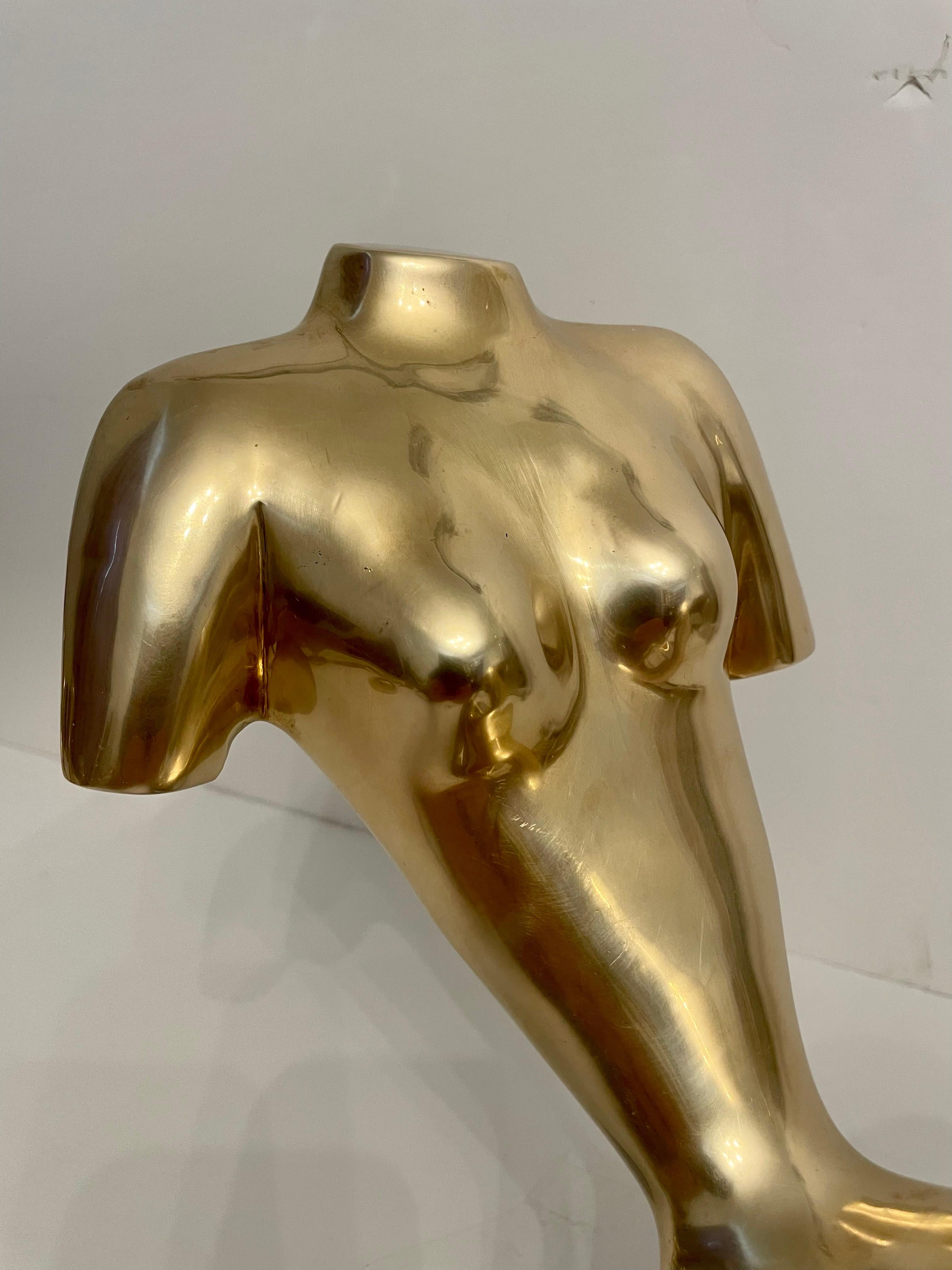 20th Century Large Midcentury Brass Reclining Nude Sculpture in the Manner of Jean Arp For Sale