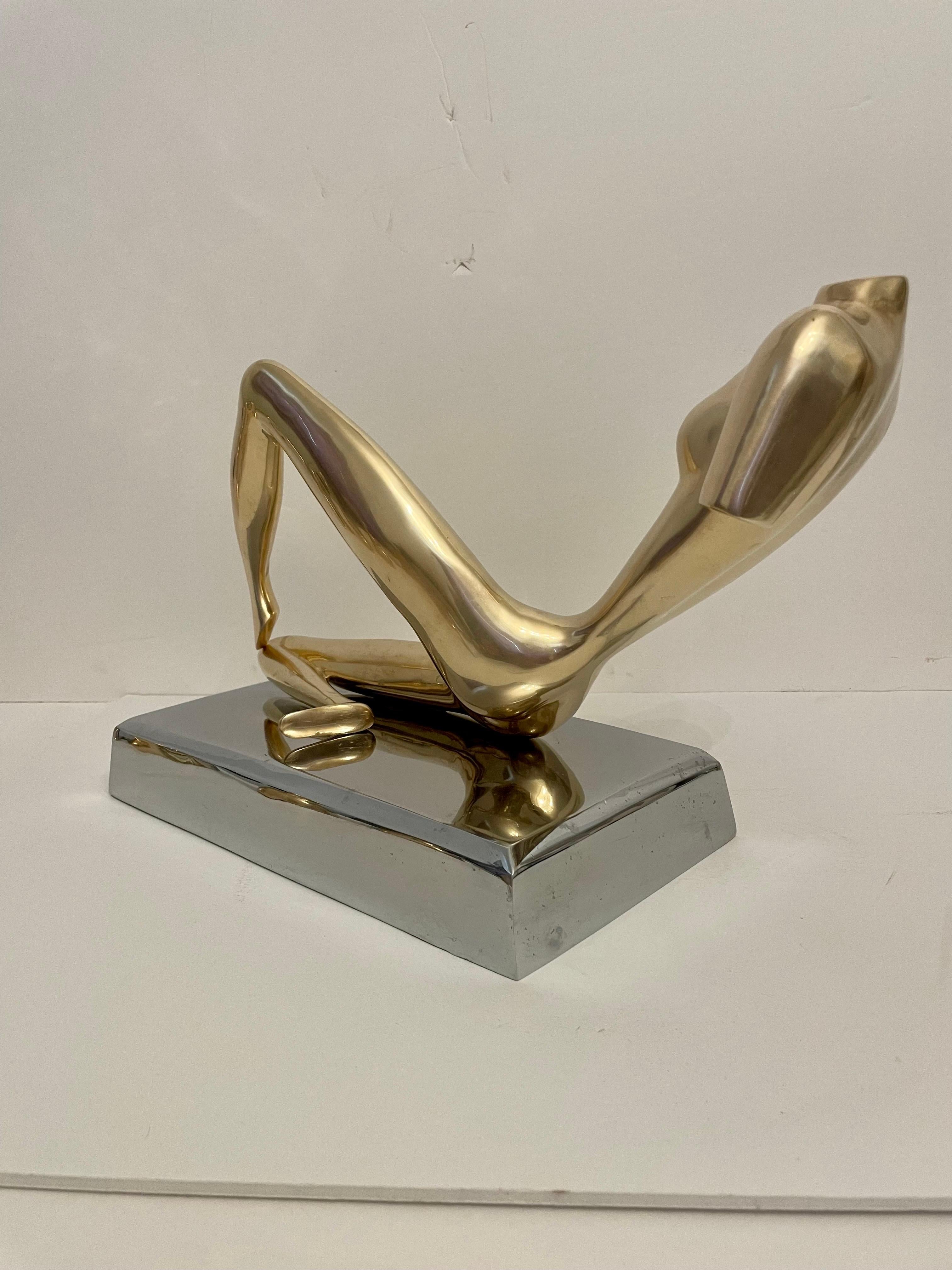 Large Midcentury Brass Reclining Nude Sculpture in the Manner of Jean Arp For Sale 2