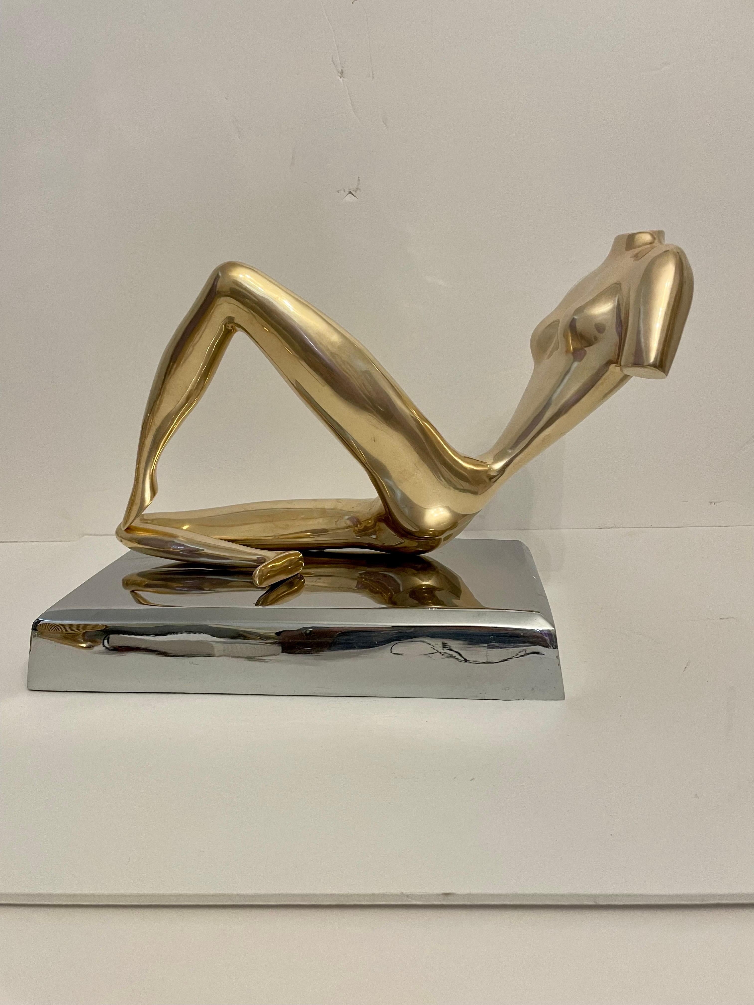 Large Midcentury Brass Reclining Nude Sculpture in the Manner of Jean Arp For Sale 3