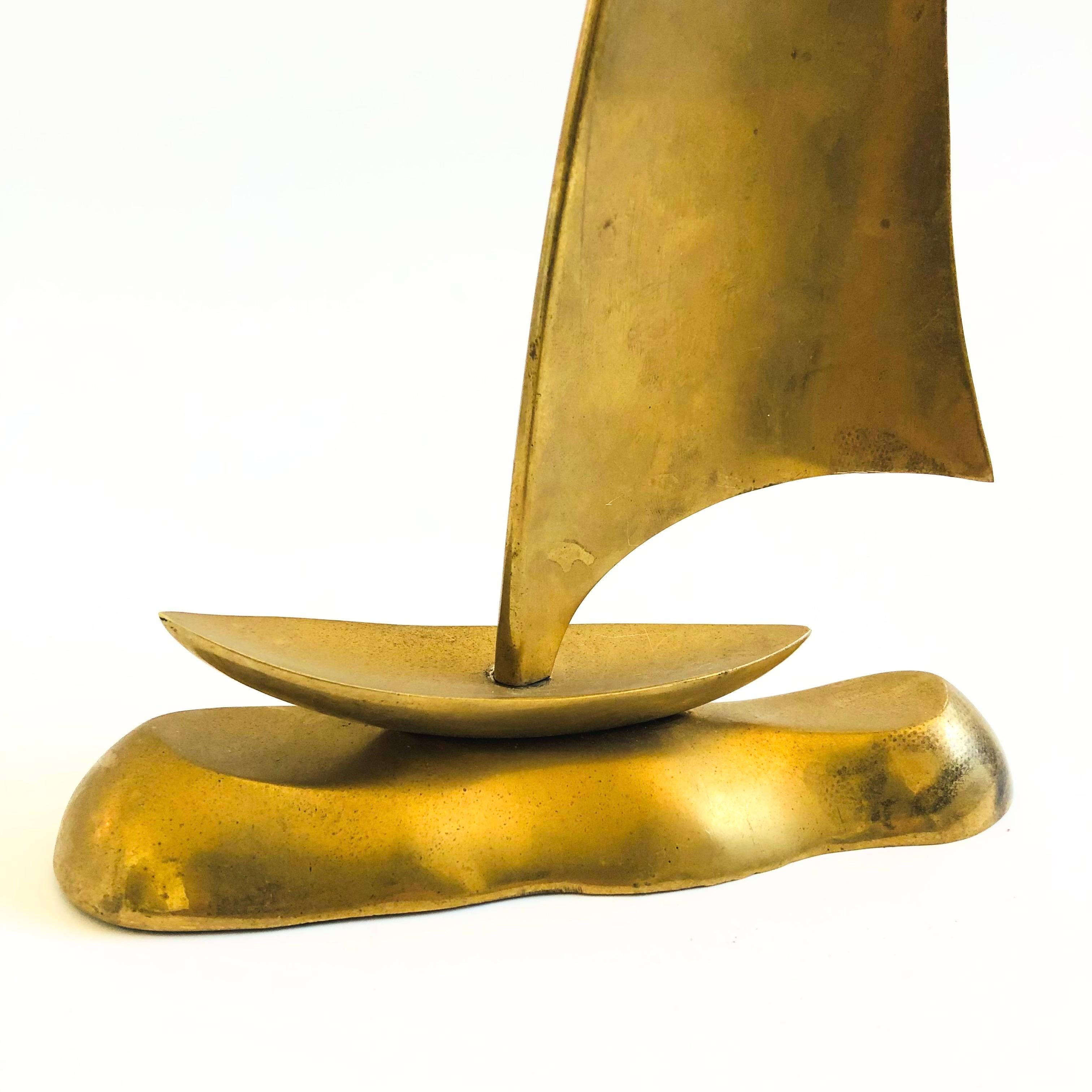 Taiwanese Large Mid Century Brass Sailboat