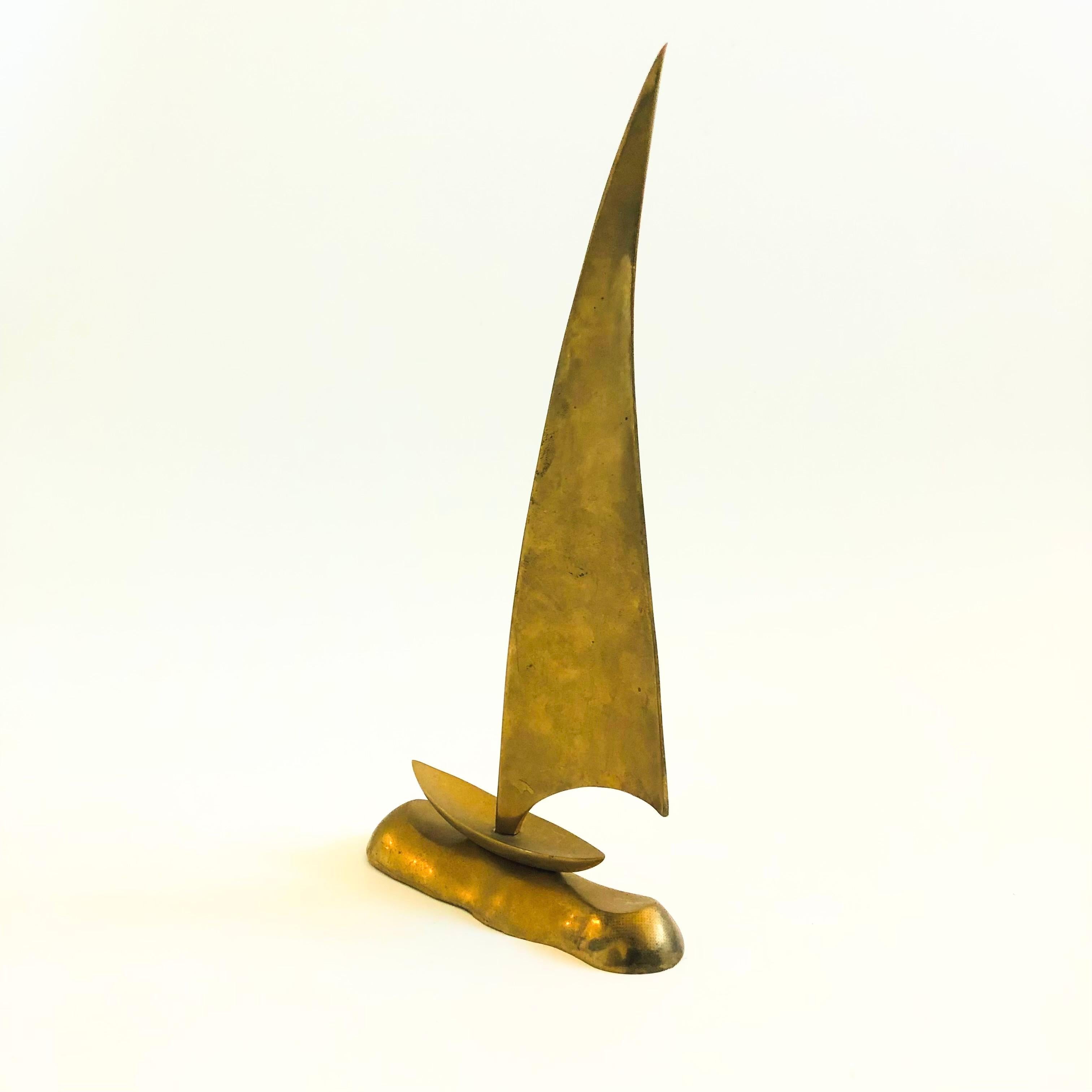 20th Century Large Mid Century Brass Sailboat