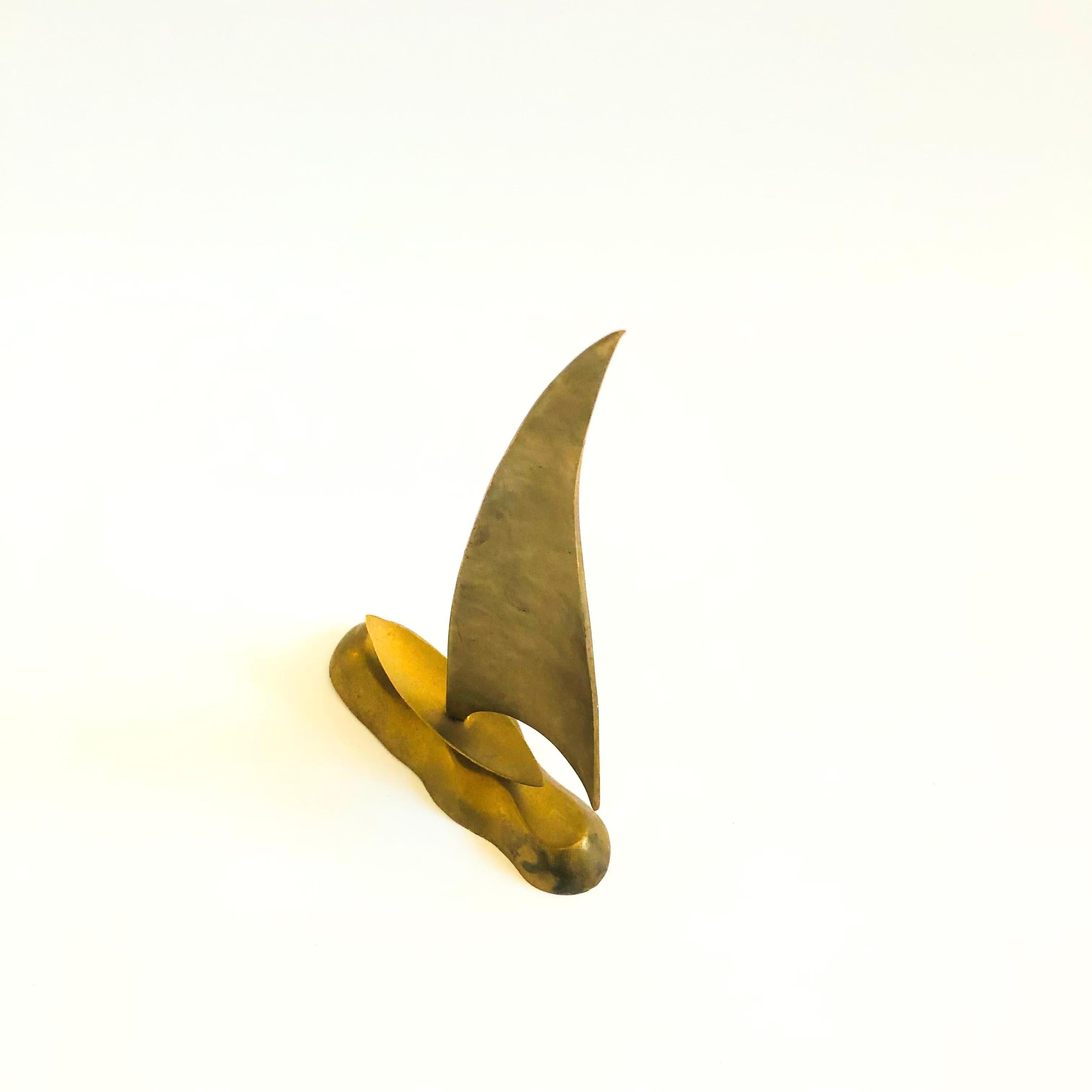 Large Mid Century Brass Sailboat 1