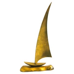 Large Mid Century Brass Sailboat
