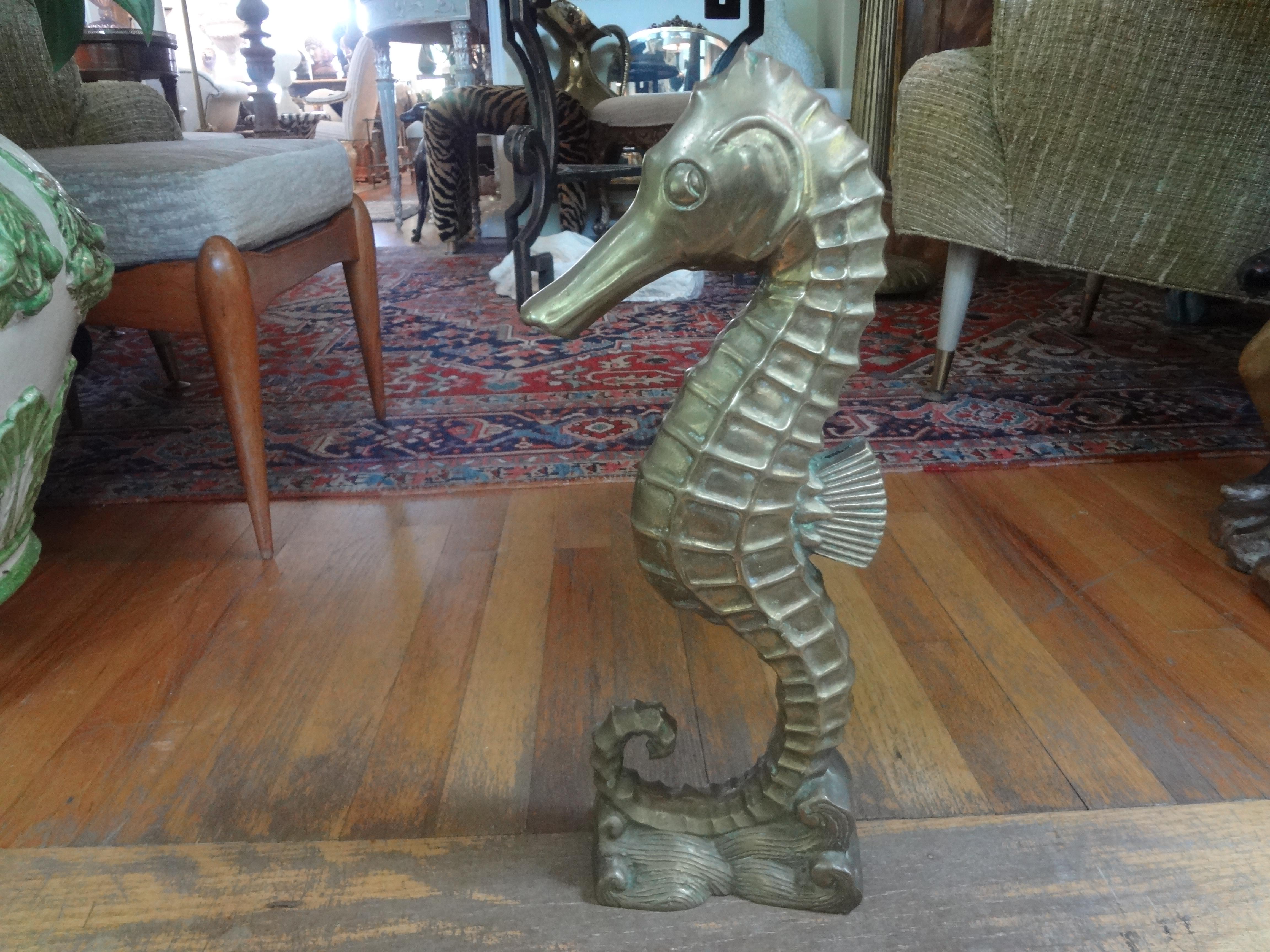Mid-20th Century Large Midcentury Brass Seahorse Sculpture