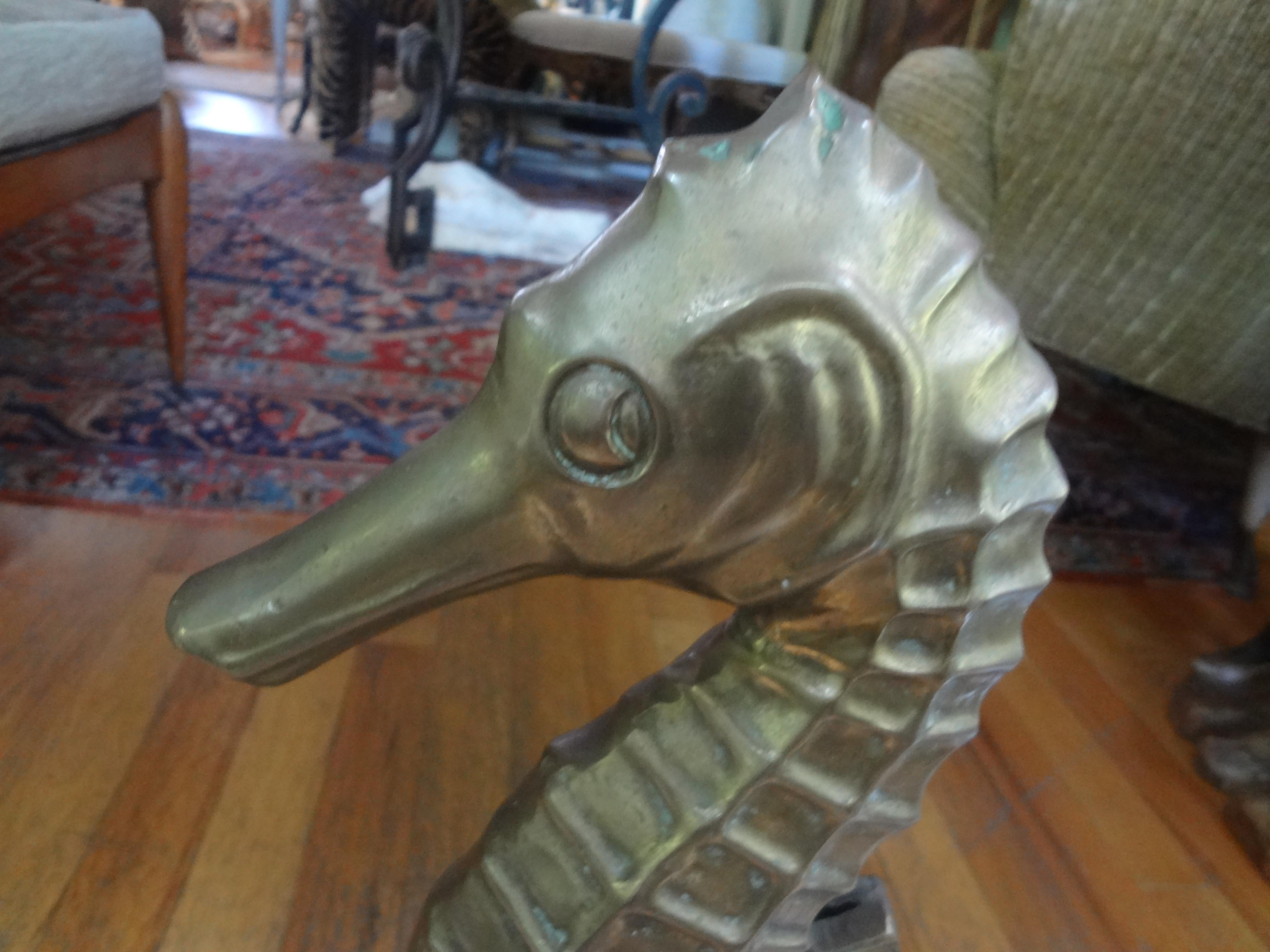 Large Midcentury Brass Seahorse Sculpture 1