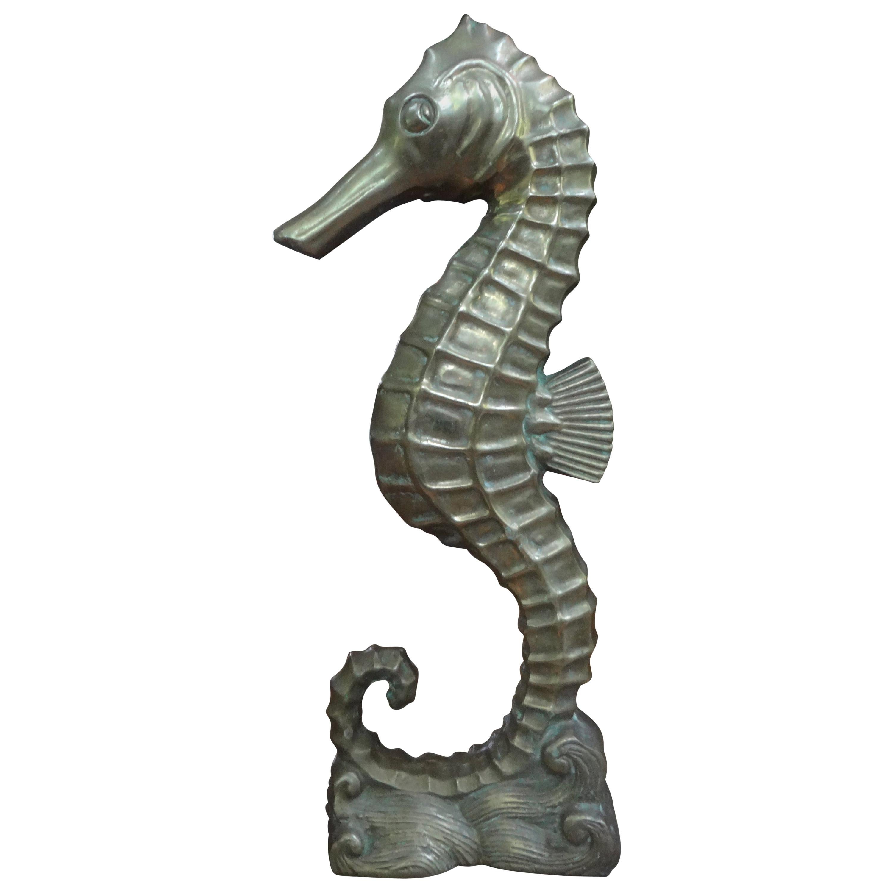 Large Midcentury Brass Seahorse Sculpture