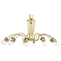 Large Midcentury Brass Spider Chandelier, circa 1950s