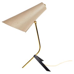 Large Mid-Century Brass Striped Fabric Crow Foot Table Light, Austria 1950s