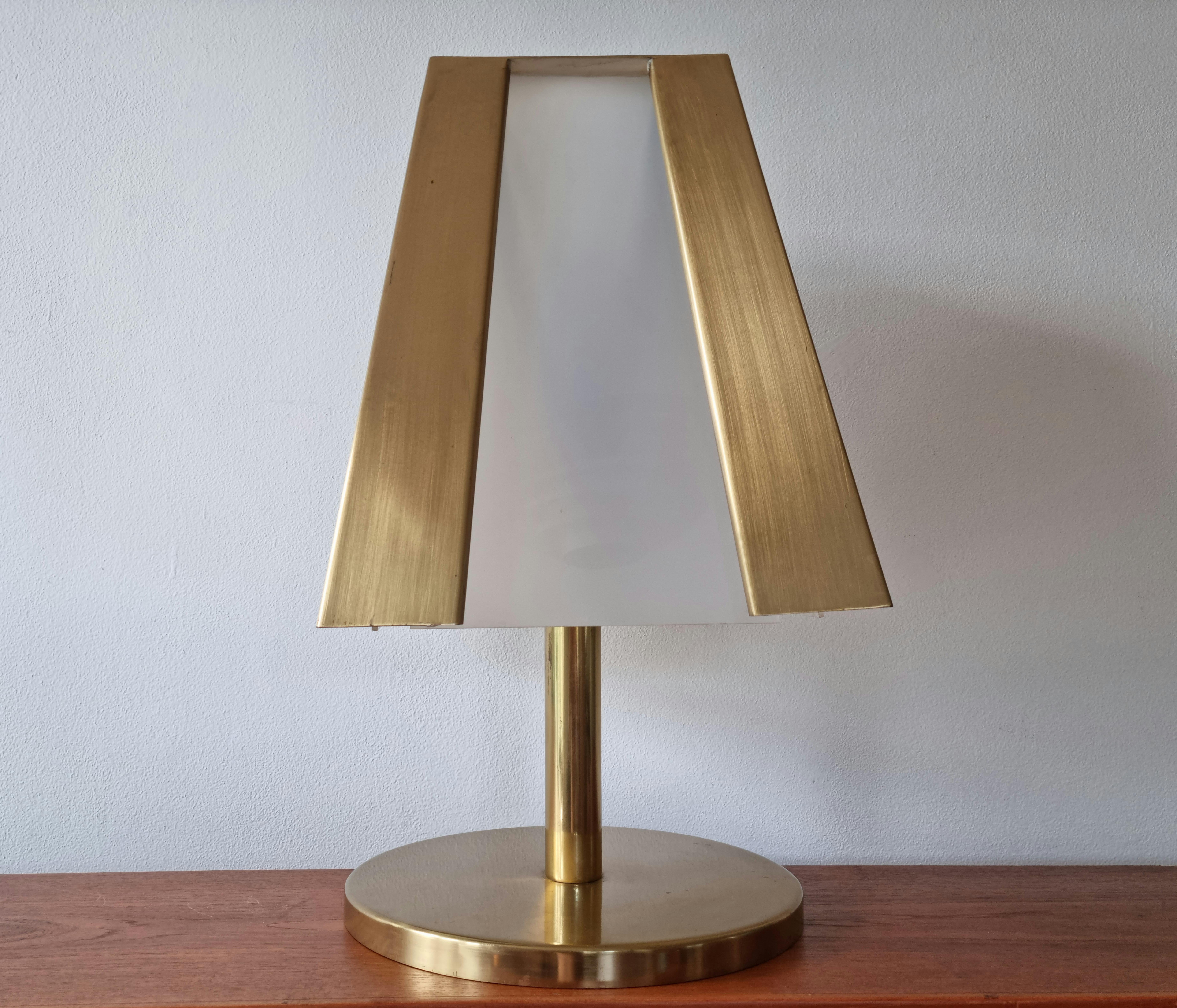 Czech Large Mid Century Brass Table Lamp, 1970s For Sale