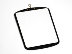 Large Mid Century Brass Wall Mirror with an Exceptional Black Glass Frame