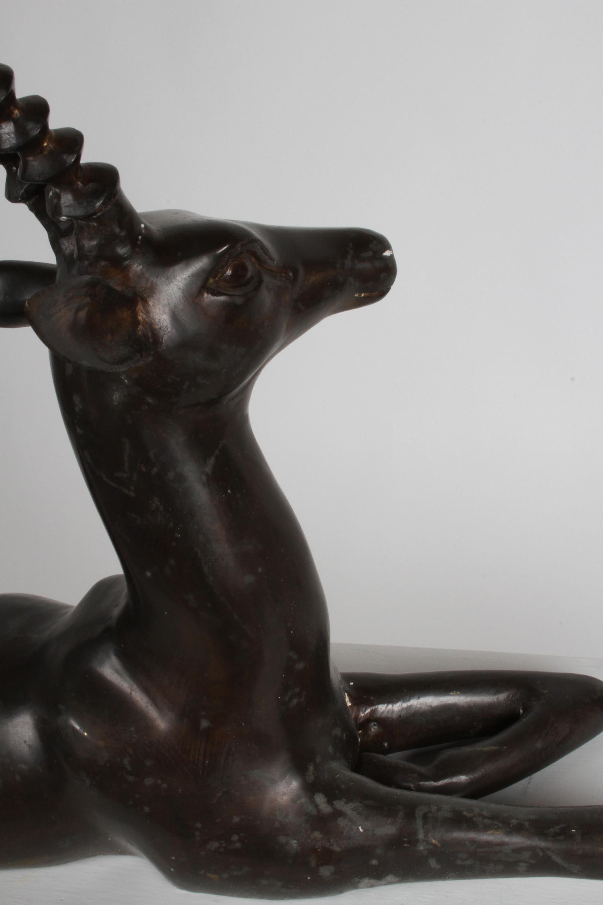 Large Mid-Century Bronze Gazelle Sculpture in Lying Position 4