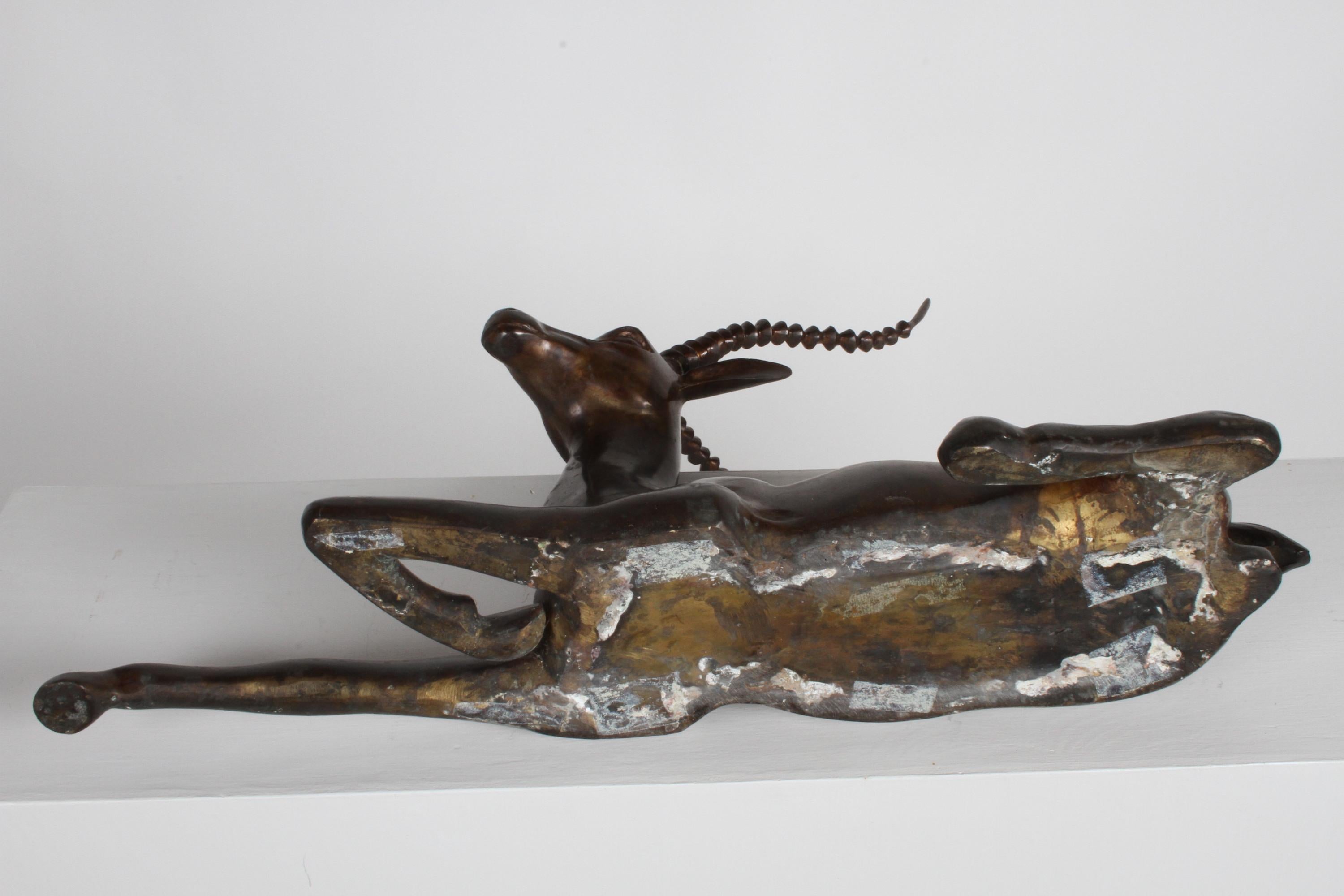 Large Mid-Century Bronze Gazelle Sculpture in Lying Position 5