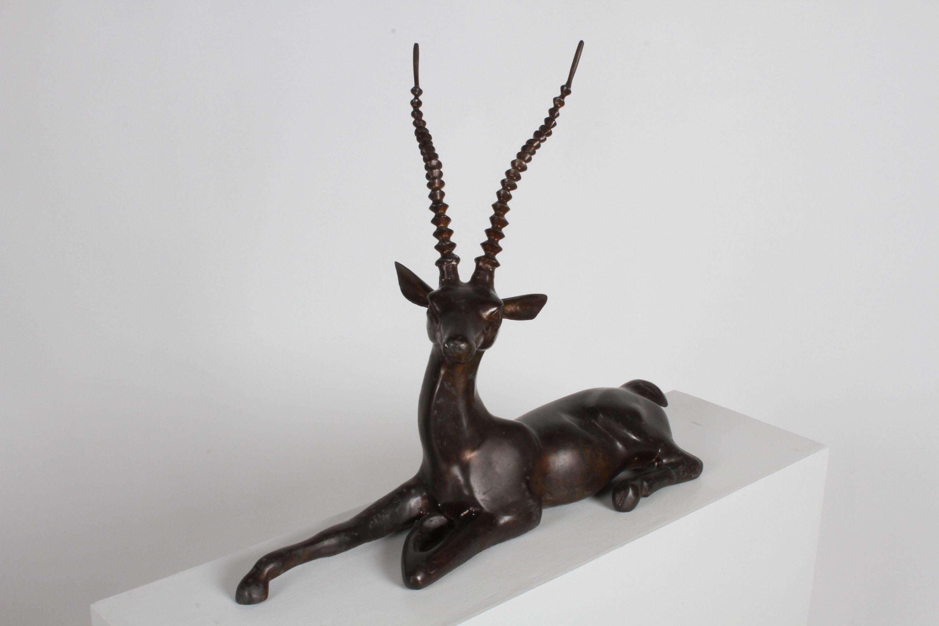 Unknown Large Mid-Century Bronze Gazelle Sculpture in Lying Position