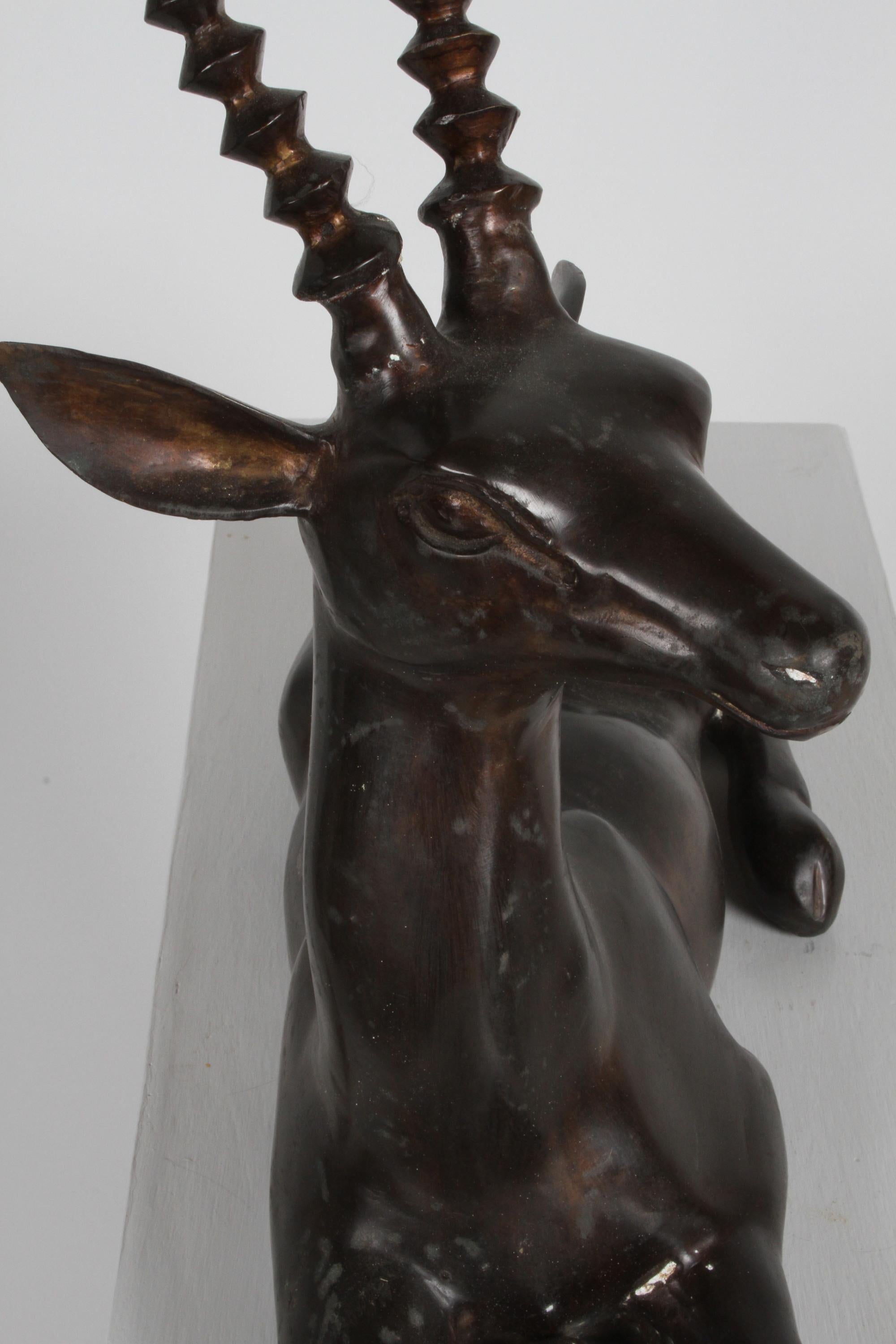 Mid-20th Century Large Mid-Century Bronze Gazelle Sculpture in Lying Position