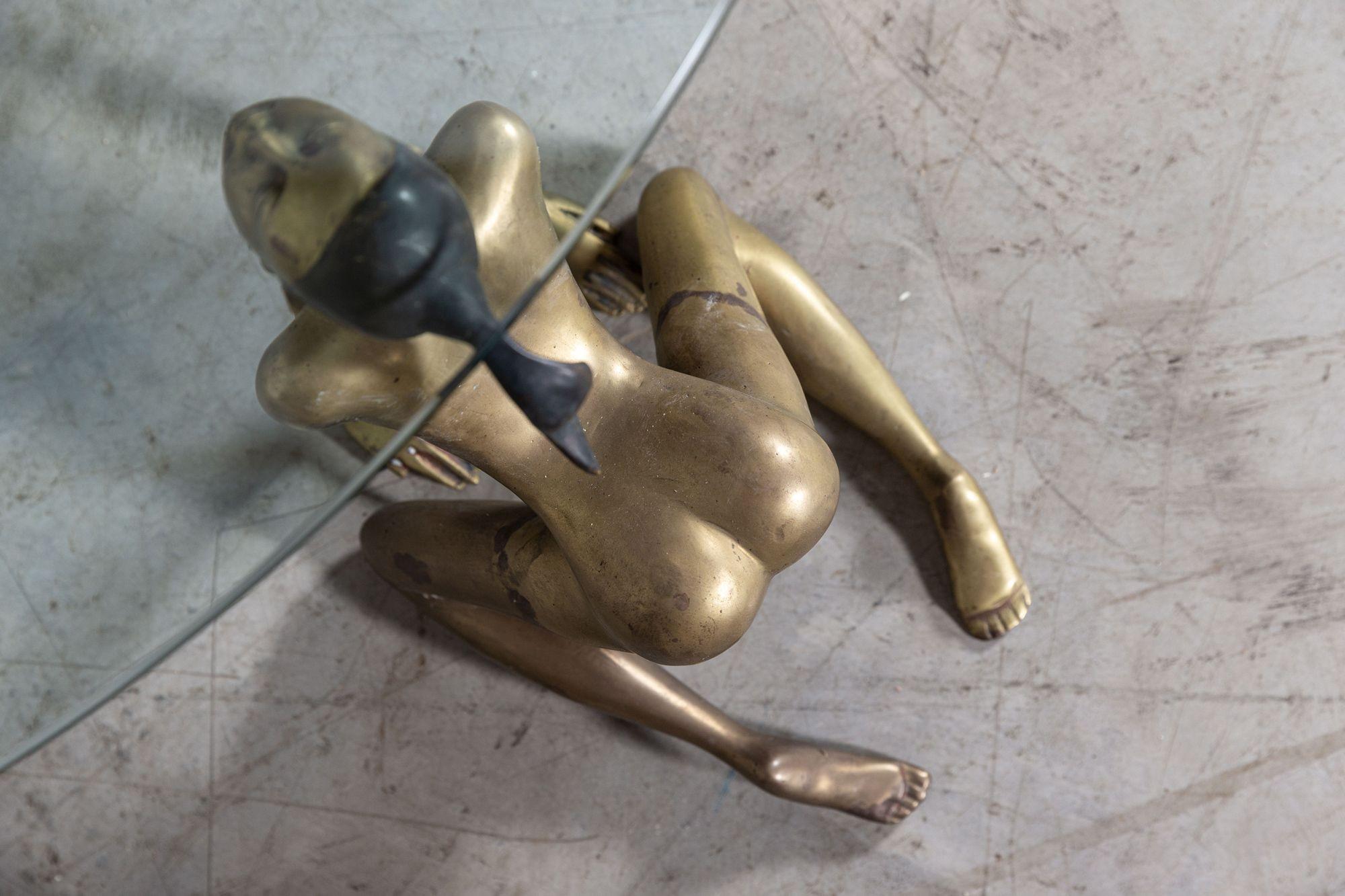 Large Mid Century Bronze Nude Coffee Table For Sale 7