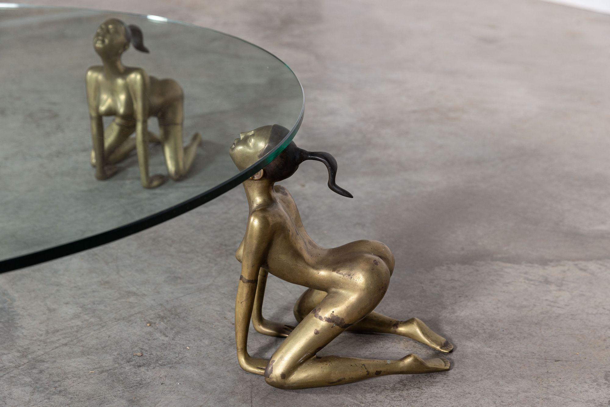 Large Mid Century Bronze Nude Coffee Table For Sale 8