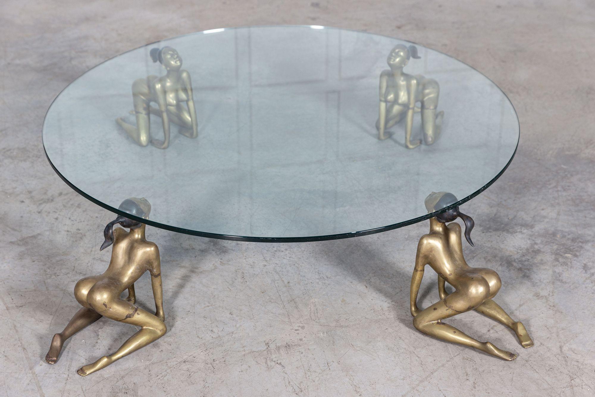 Large Mid Century Bronze Nude Coffee Table In Good Condition For Sale In Staffordshire, GB
