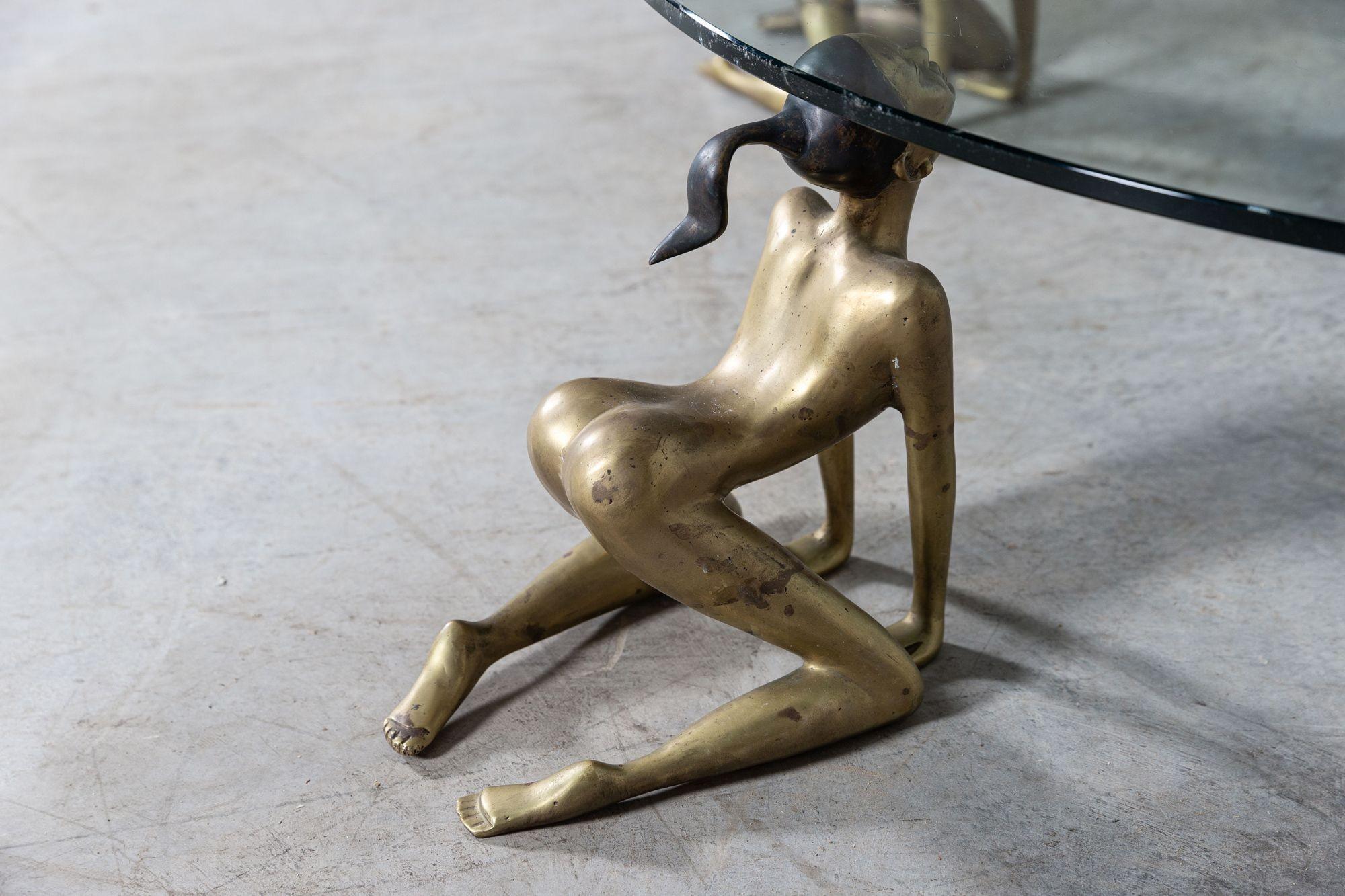 Large Mid Century Bronze Nude Coffee Table For Sale 1
