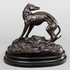 Large Mid-Century Bronze Tone Greyhound Whippet Dog Sculpture