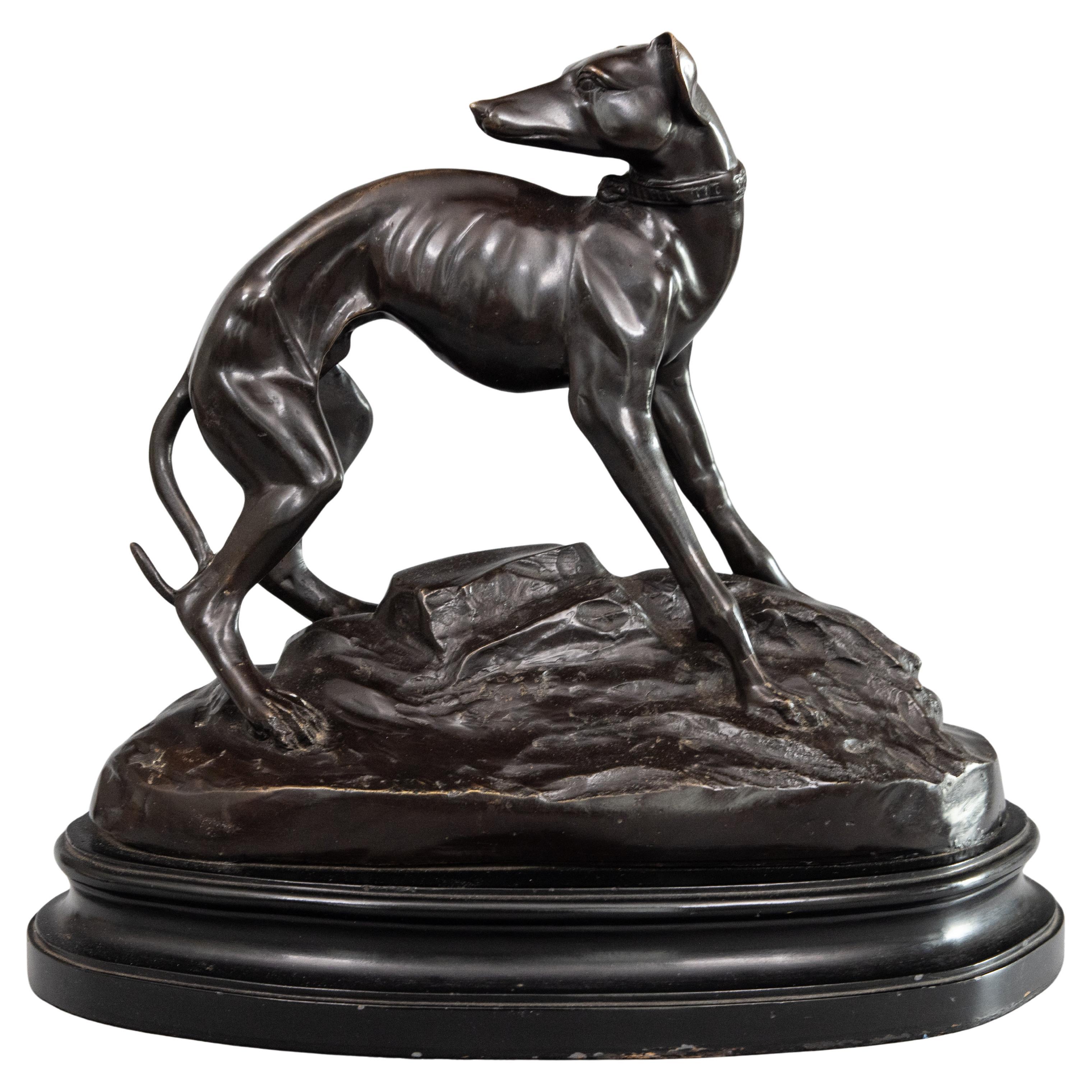 Scultura di cane Greyhound Whippet di grandi dimensioni in bronzo di metà secolo