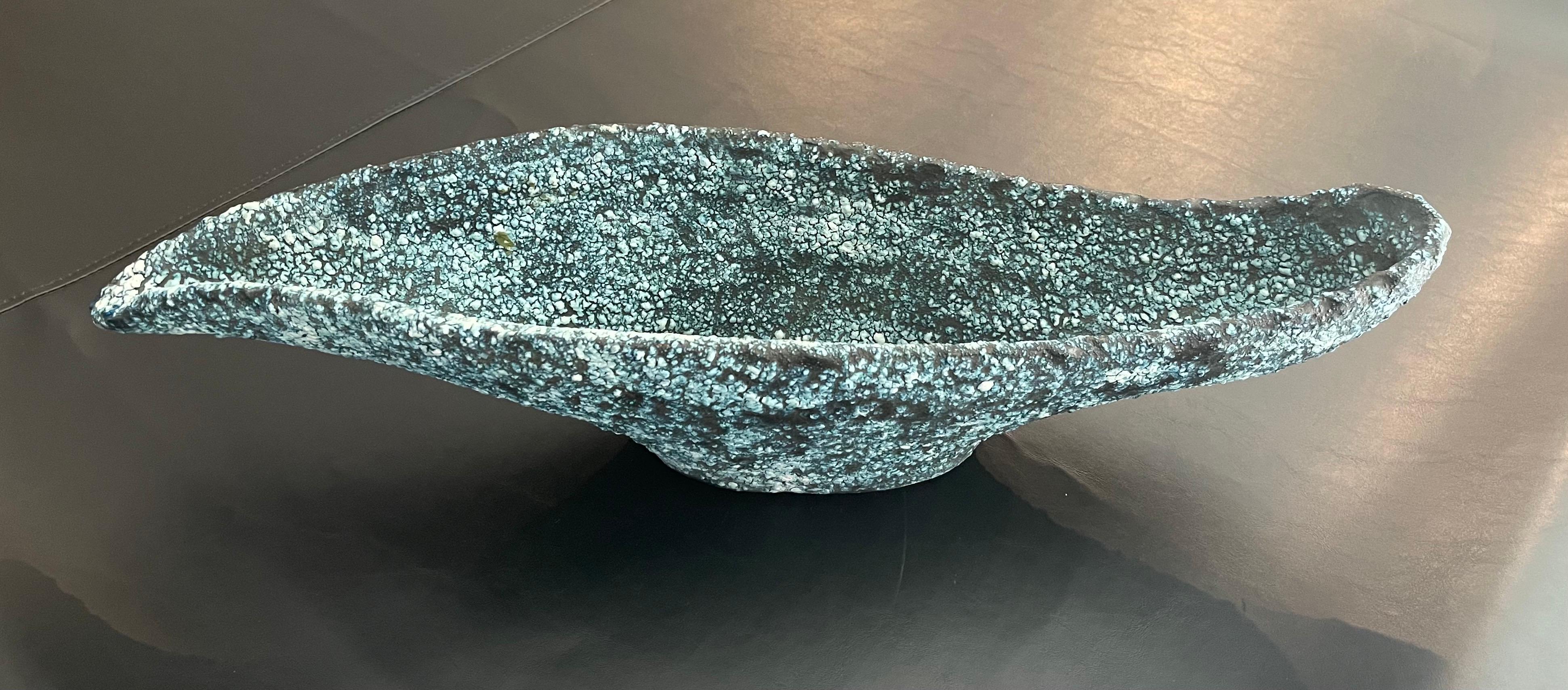 Large Mid-Century Brutalist Bowl in Blue Lava Glaze For Sale 5