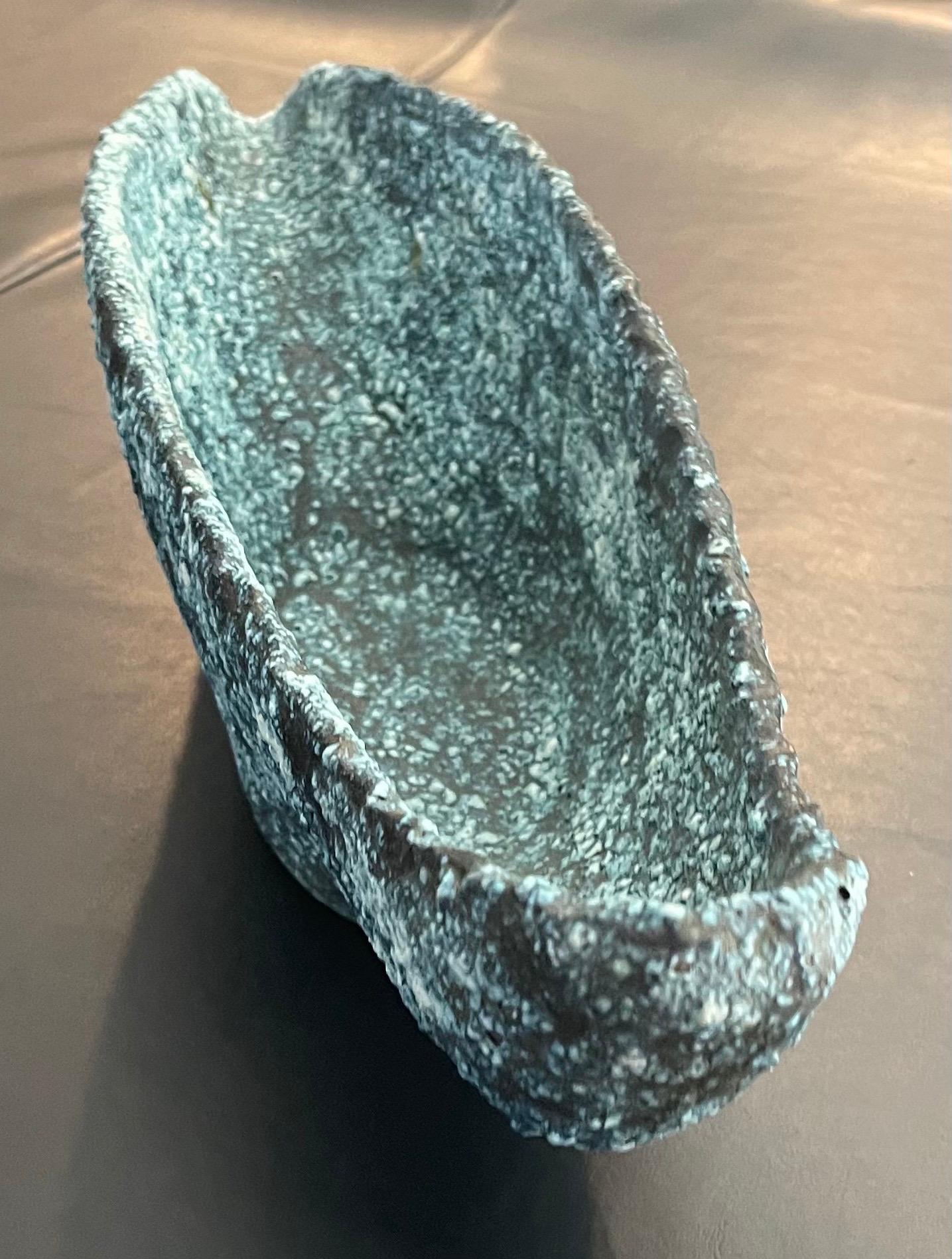 American Large Mid-Century Brutalist Bowl in Blue Lava Glaze For Sale