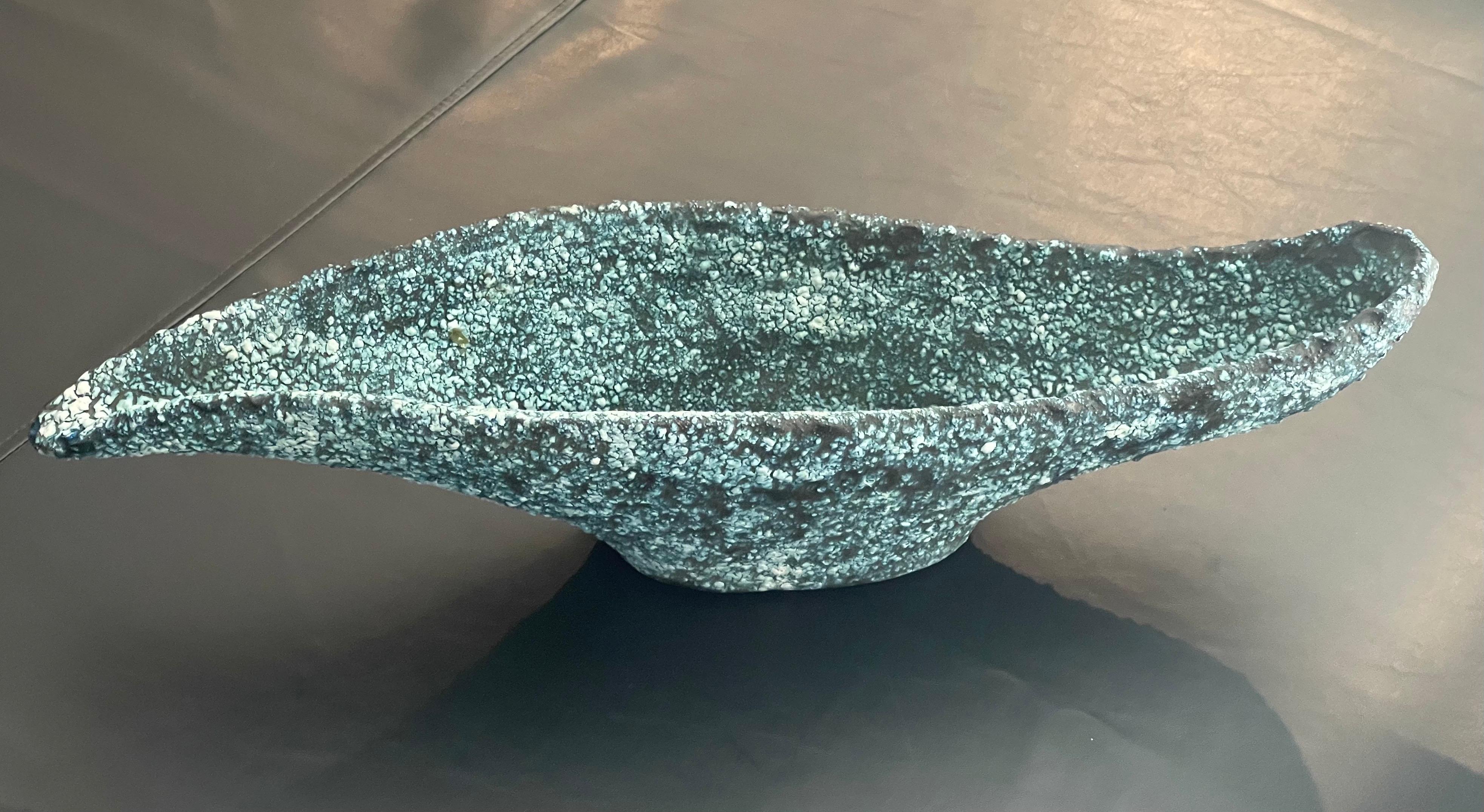 20th Century Large Mid-Century Brutalist Bowl in Blue Lava Glaze For Sale