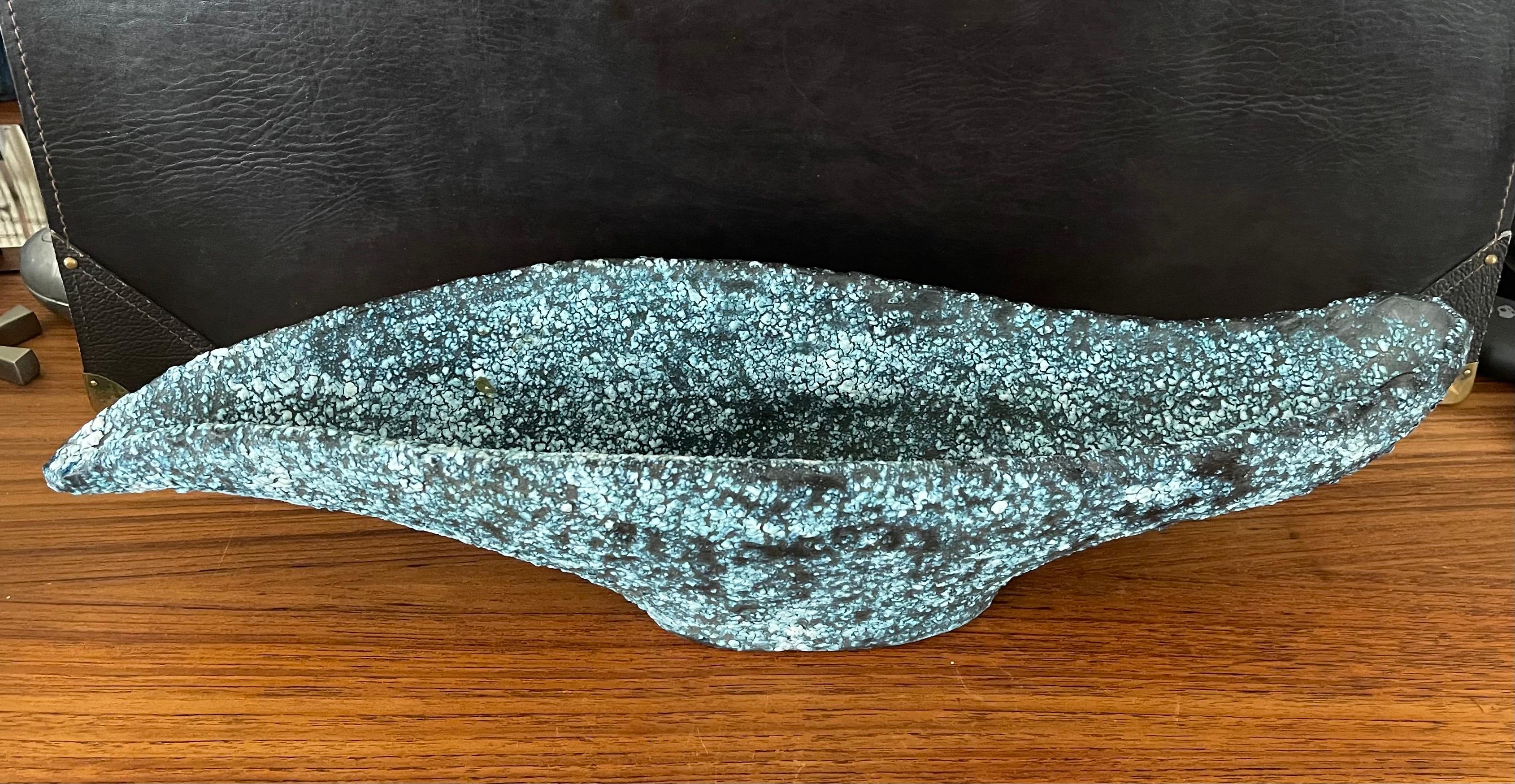 Large Mid-Century Brutalist Bowl in Blue Lava Glaze For Sale 1