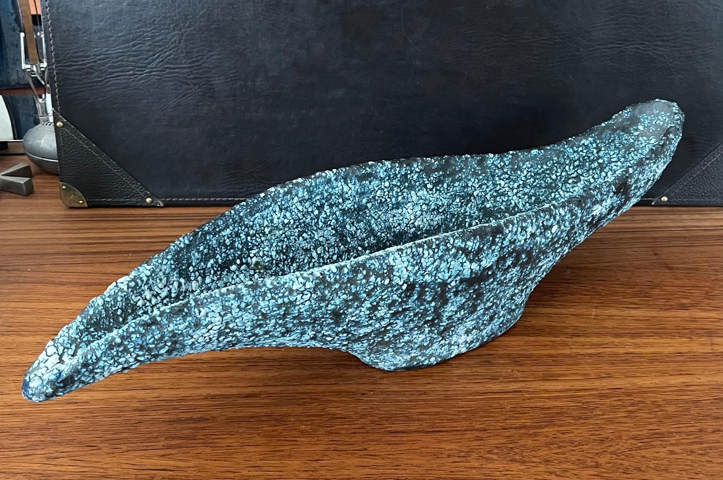 Large Mid-Century Brutalist Bowl in Blue Lava Glaze For Sale 2