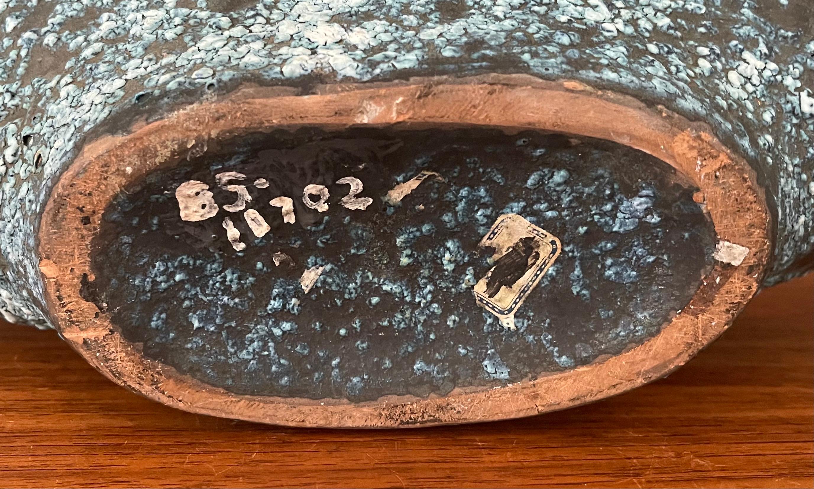 Large Mid-Century Brutalist Bowl in Blue Lava Glaze For Sale 3