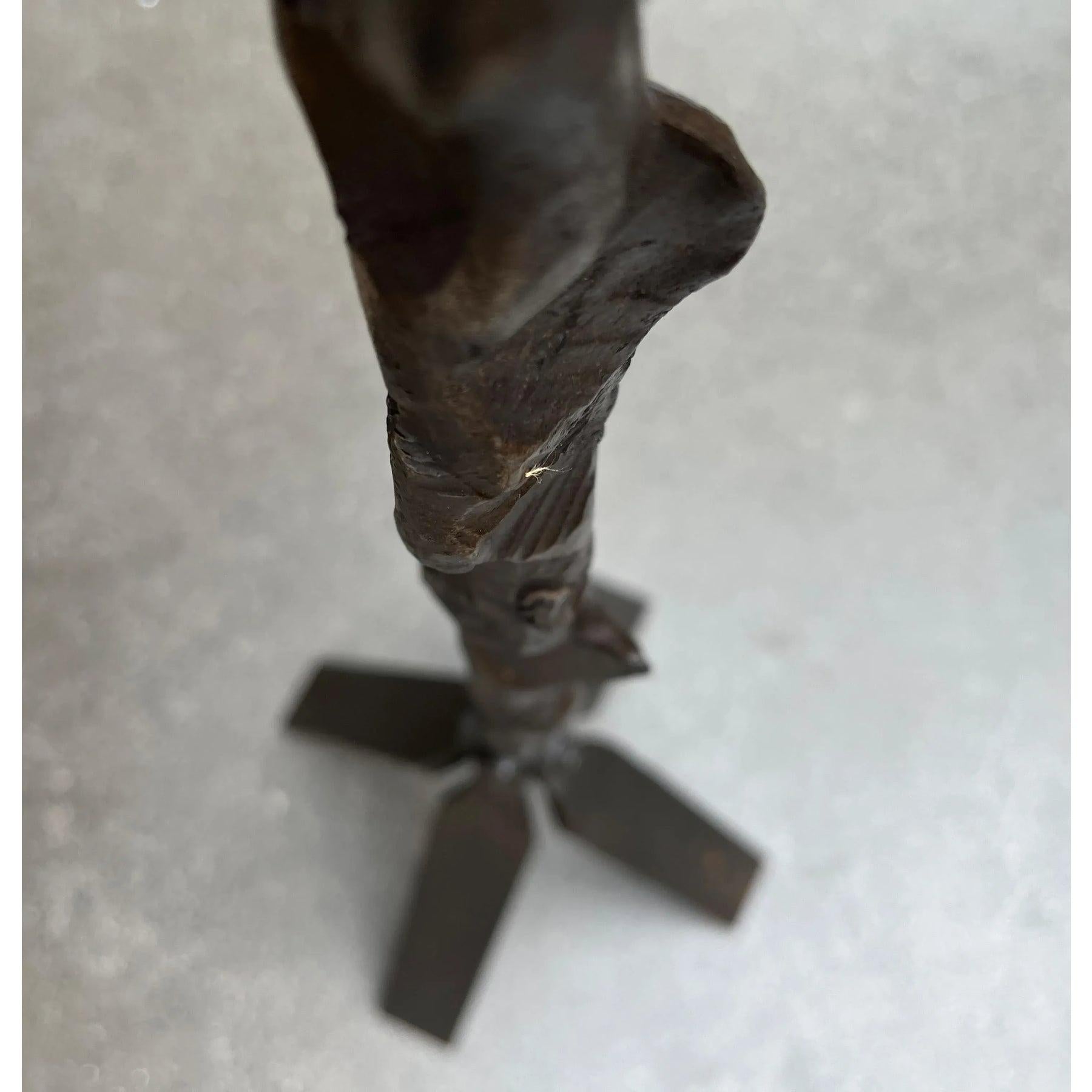 Large Mid-Century Brutalist Floor Candleholder in Wrought Iron, 1960s For Sale 7