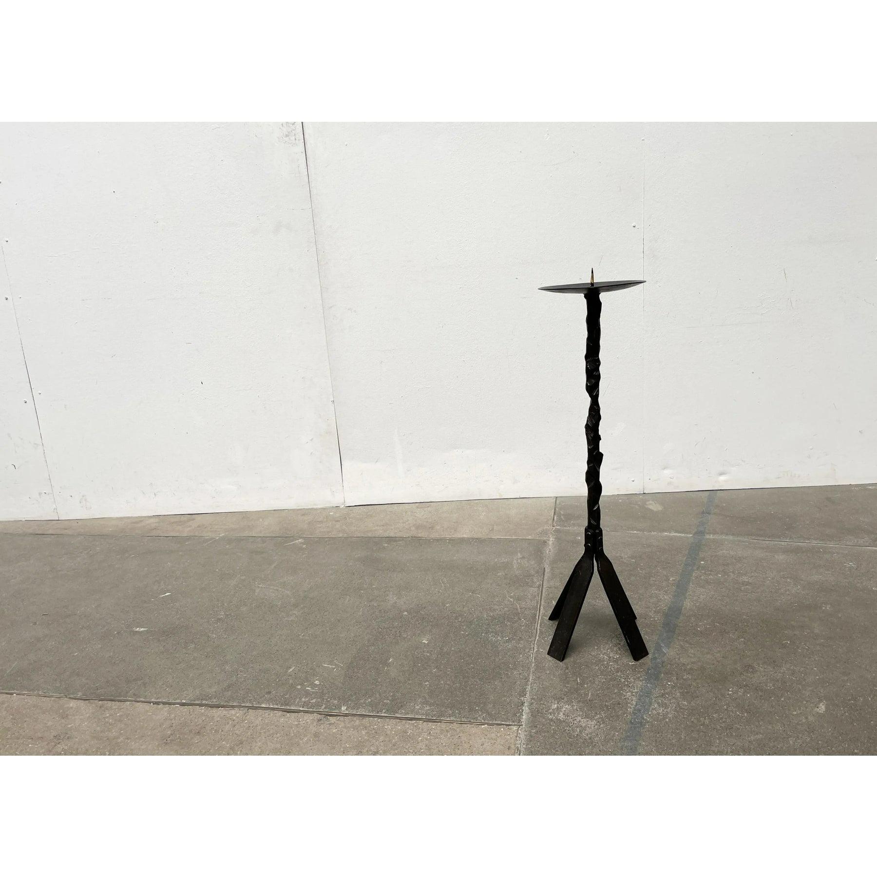 Large Mid-Century Brutalist Floor Candleholder in Wrought Iron, 1960s For Sale 3