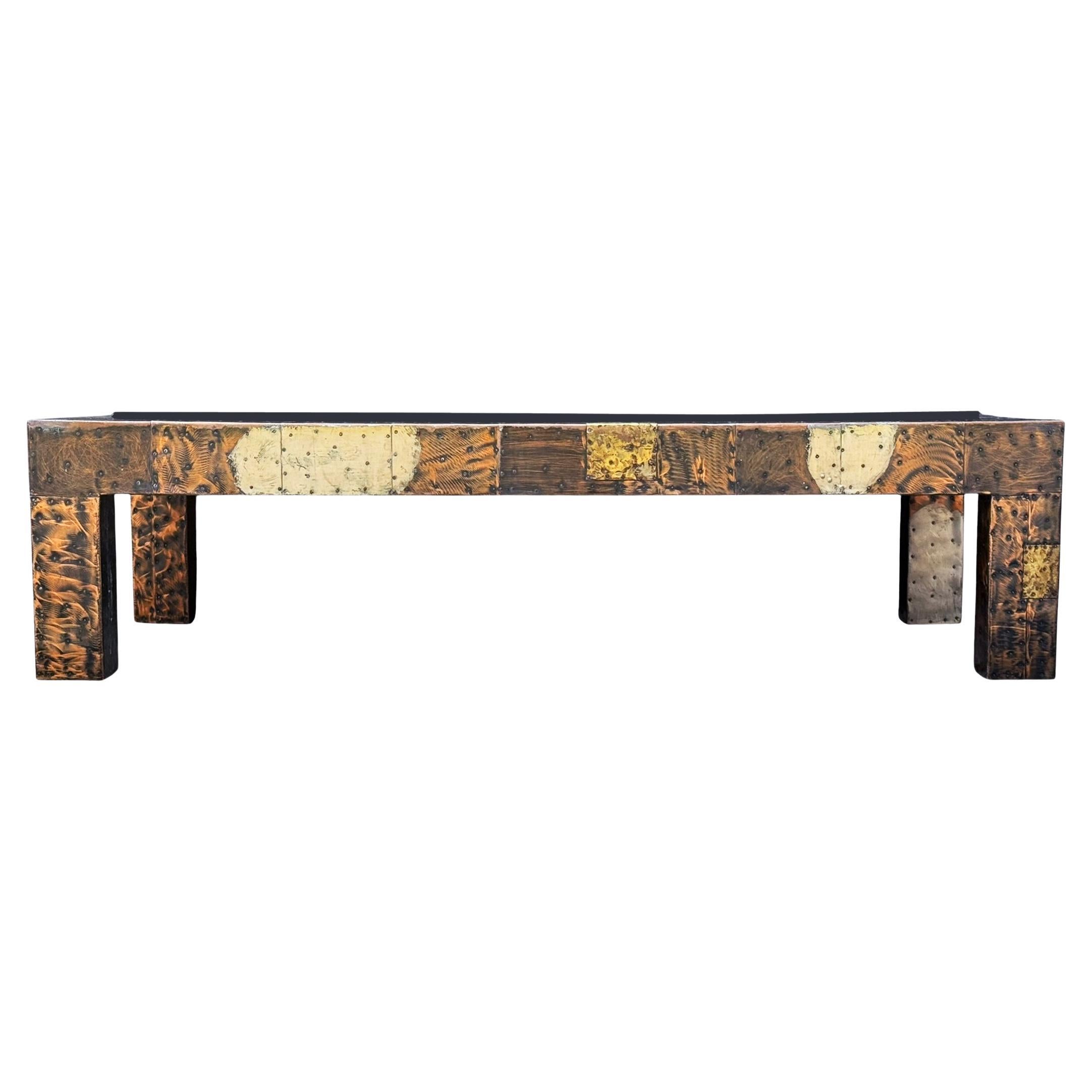 Large Mid-Century Brutalist Modern Paul Evans Rectangular Cocktail Table Brass