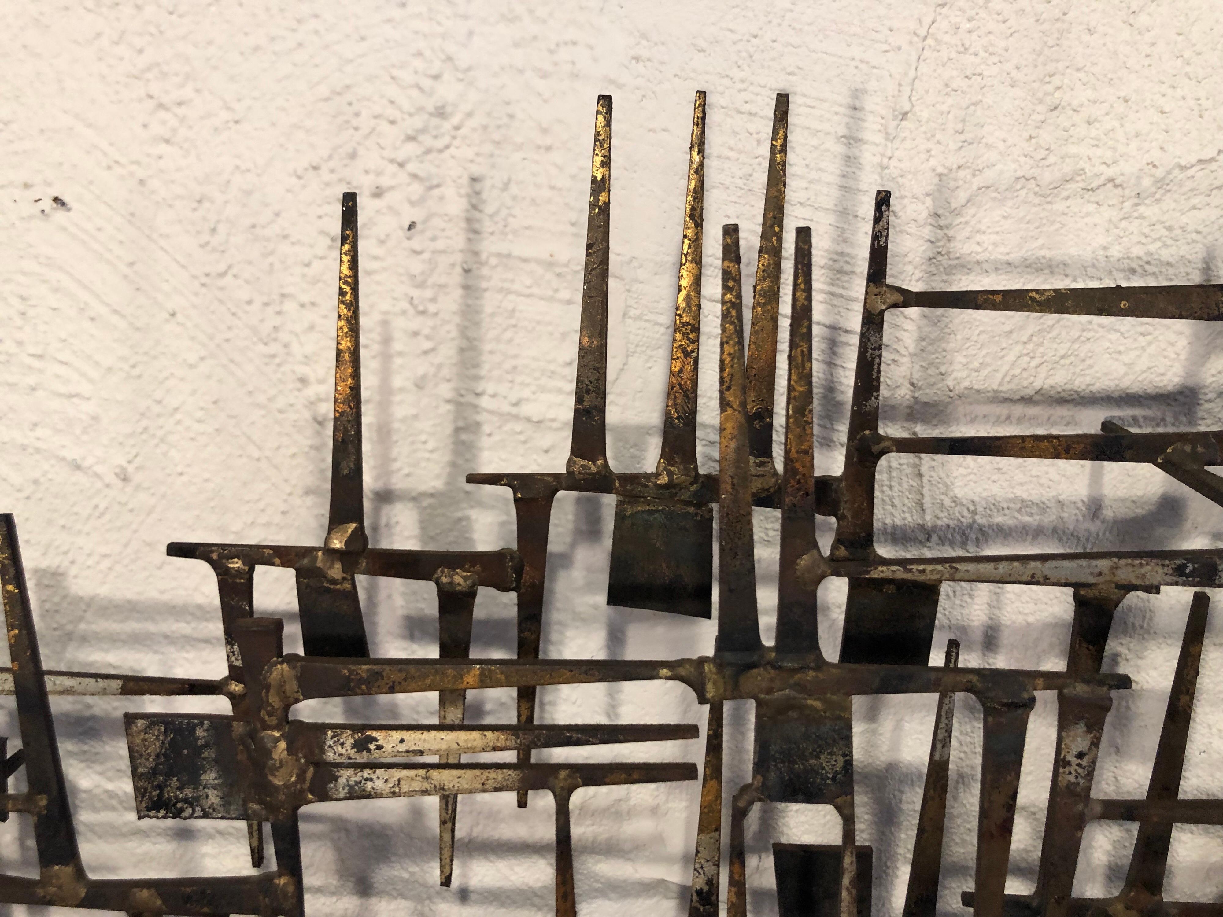 Large Midcentury Brutalist Nail Wall Sculpture Attributed to Weinstein 4