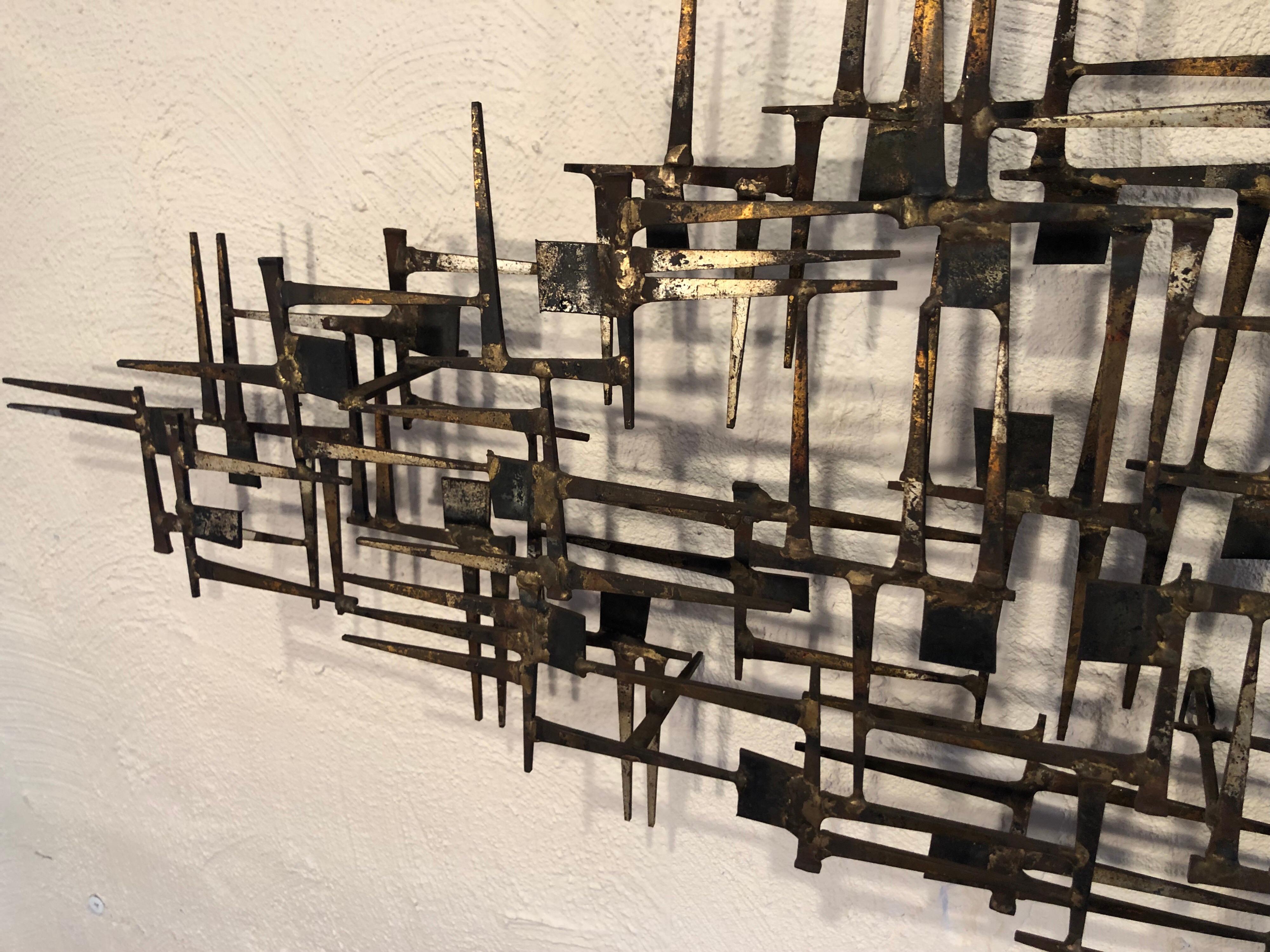Large Midcentury Brutalist Nail Wall Sculpture Attributed to Weinstein 7