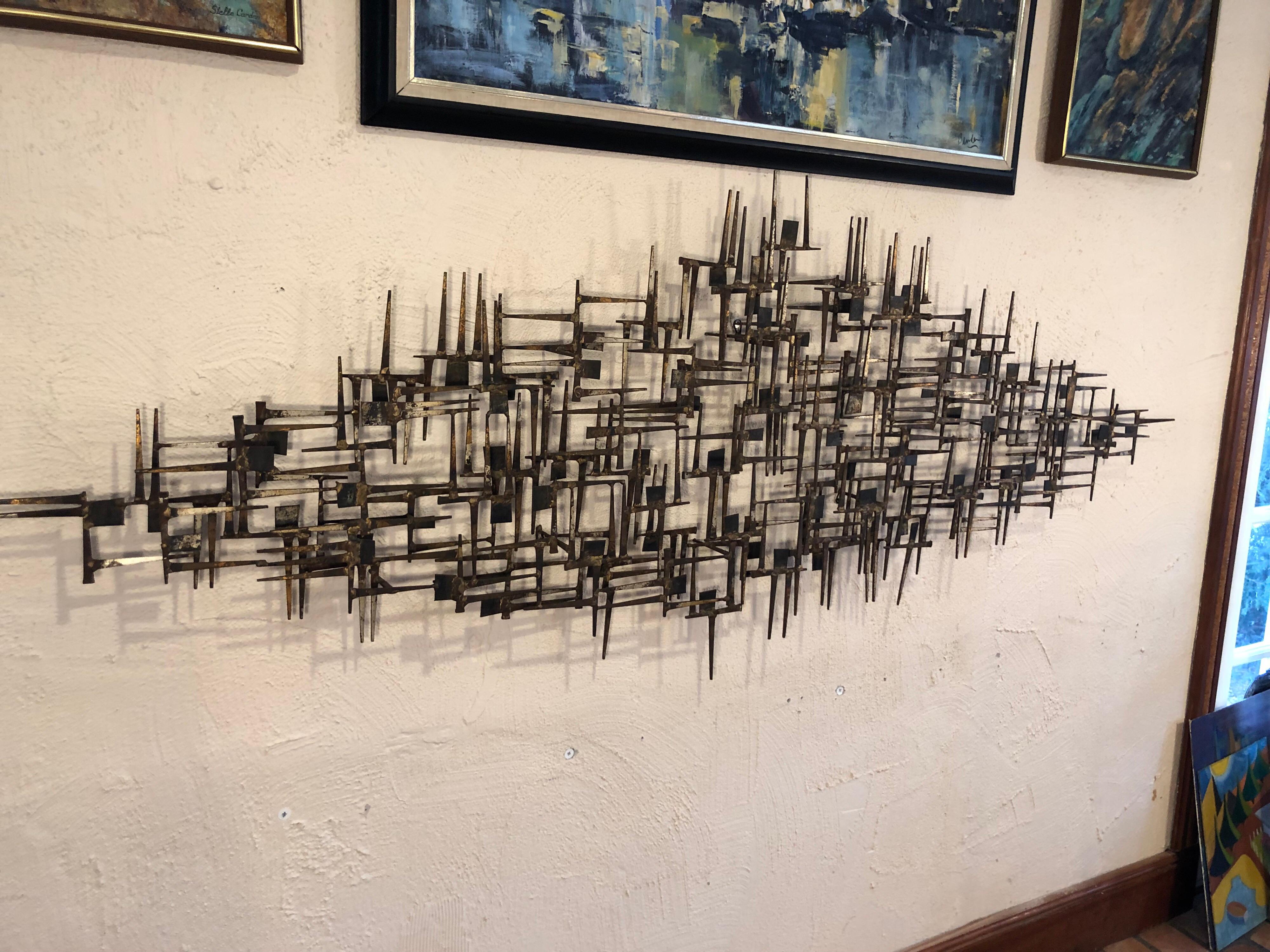 Mid-Century Modern Large Midcentury Brutalist Nail Wall Sculpture Attributed to Weinstein