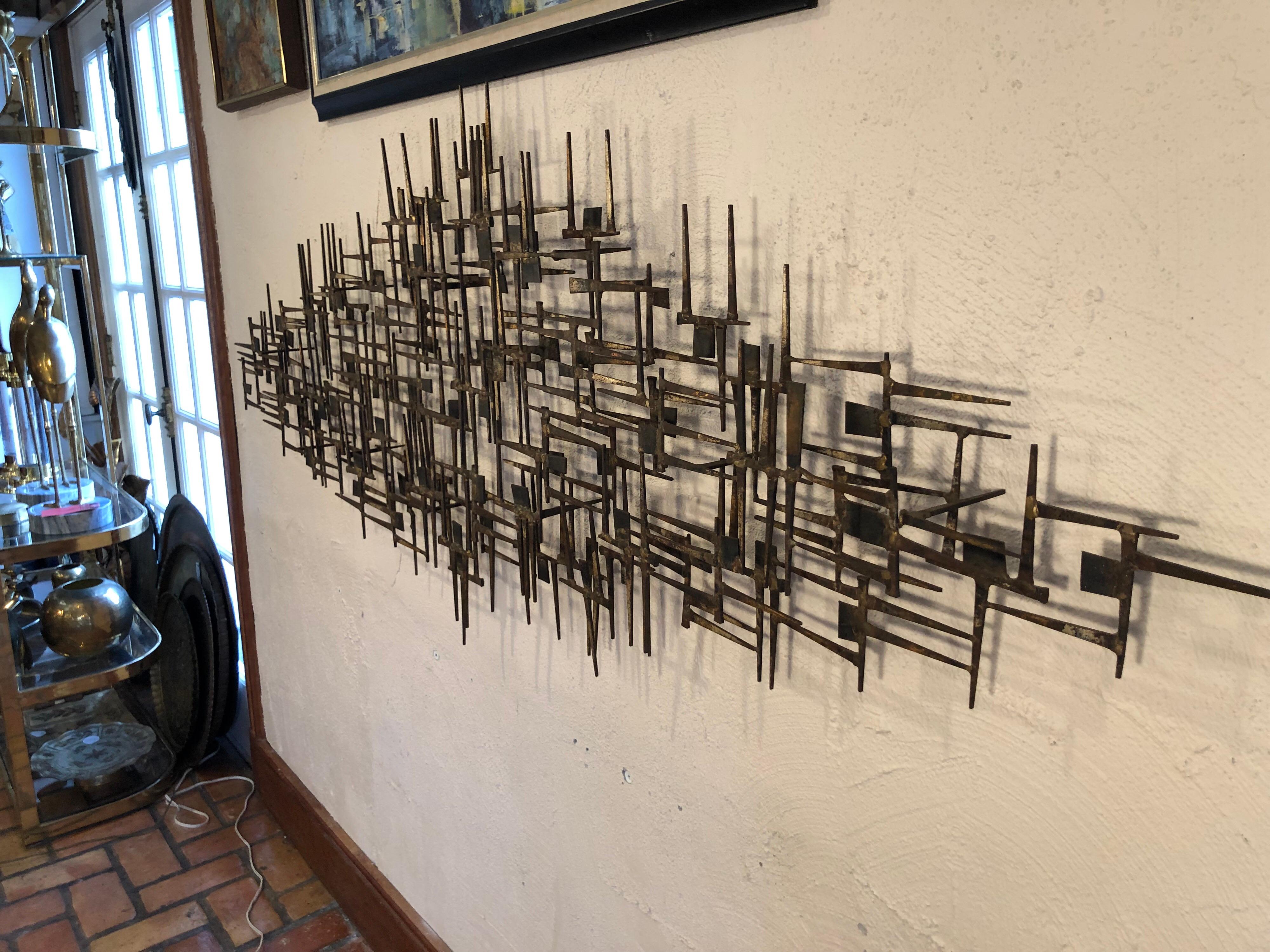 Mid-20th Century Large Midcentury Brutalist Nail Wall Sculpture Attributed to Weinstein