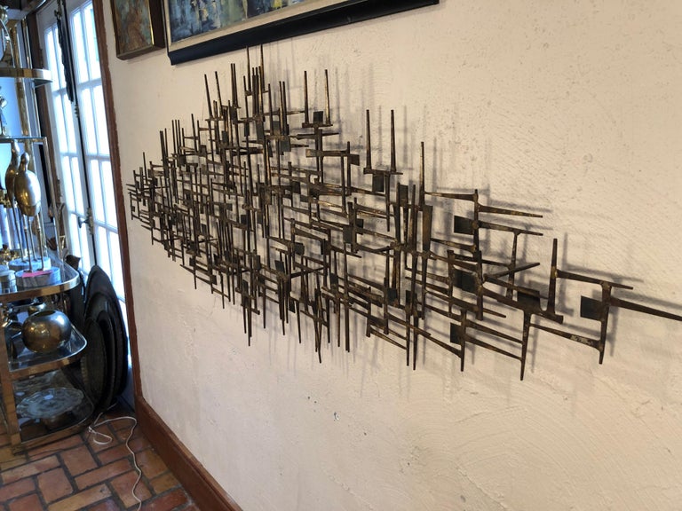 Large Midcentury Brutalist Nail Wall Sculpture Attributed to Weinstein