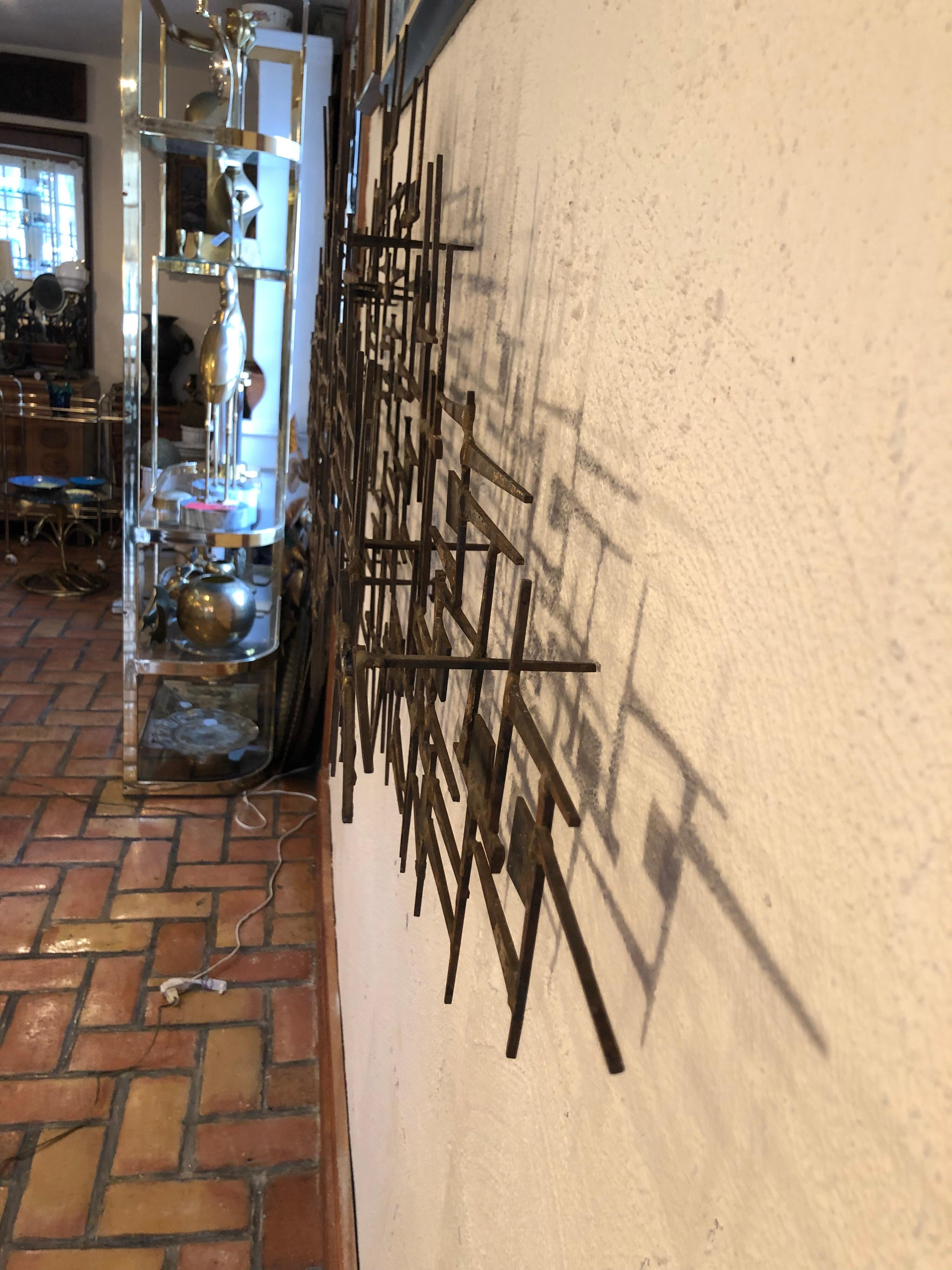 Iron Large Midcentury Brutalist Nail Wall Sculpture Attributed to Weinstein